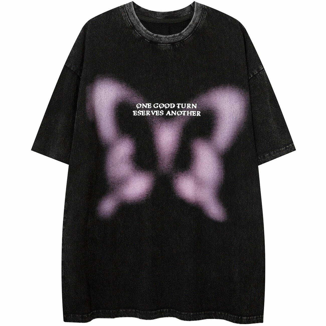 Unreal Butterfly Washed Graphic Tee - Y2K Aesthetic Summer Outfit, 90s Grunge Style Top