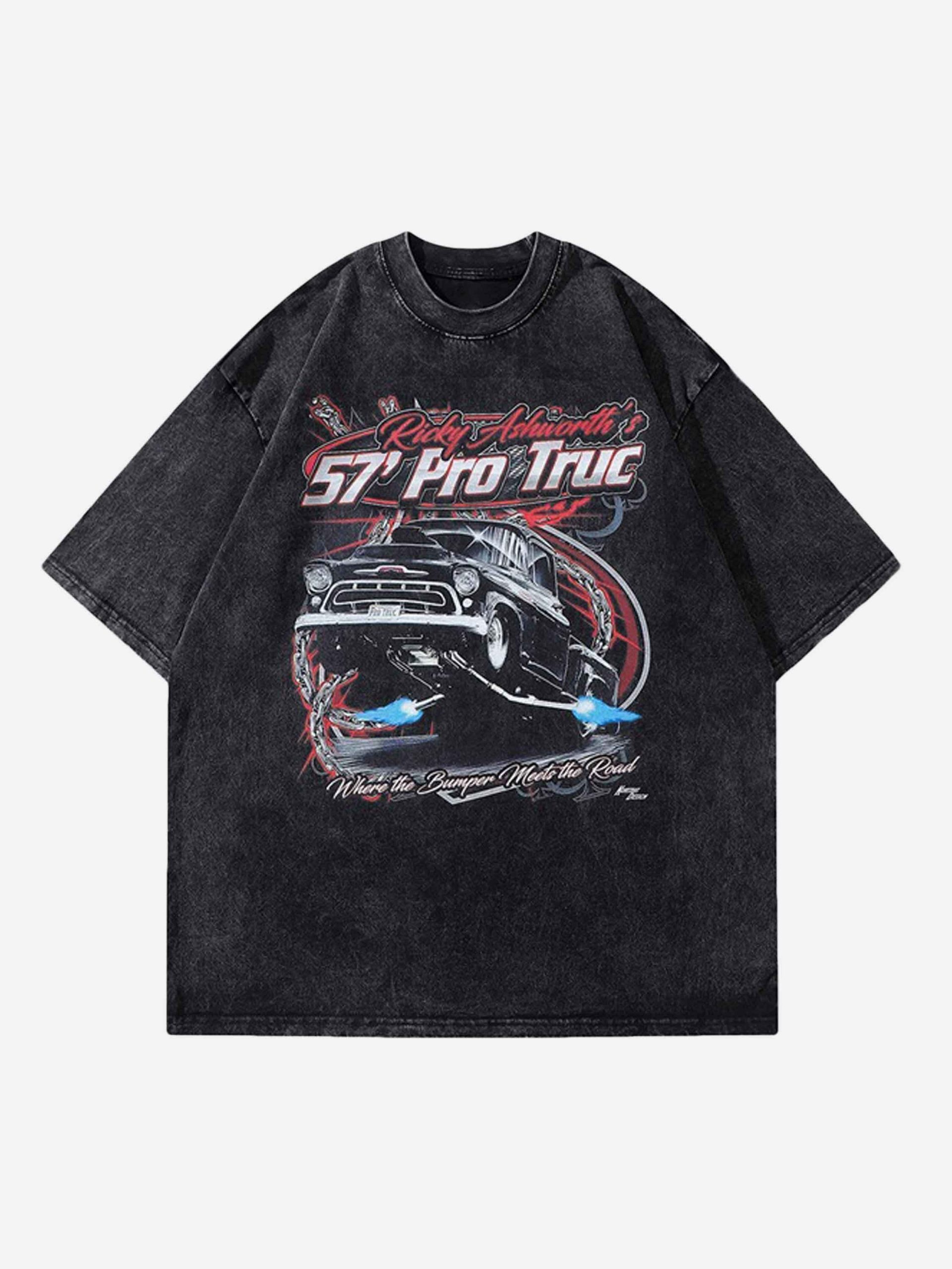 Vintage Car Print Washed Heavyweight Shirt - Y2K Aesthetic, Grunge Style, 90s Fashion Essential