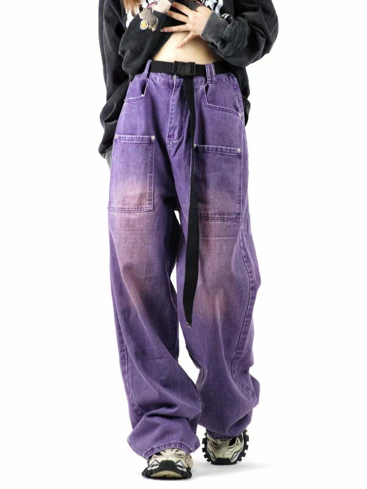 Vintage Distressed Cargo Pants with Large Pockets - Y2K Grunge Style for Effortless Summer Outfits