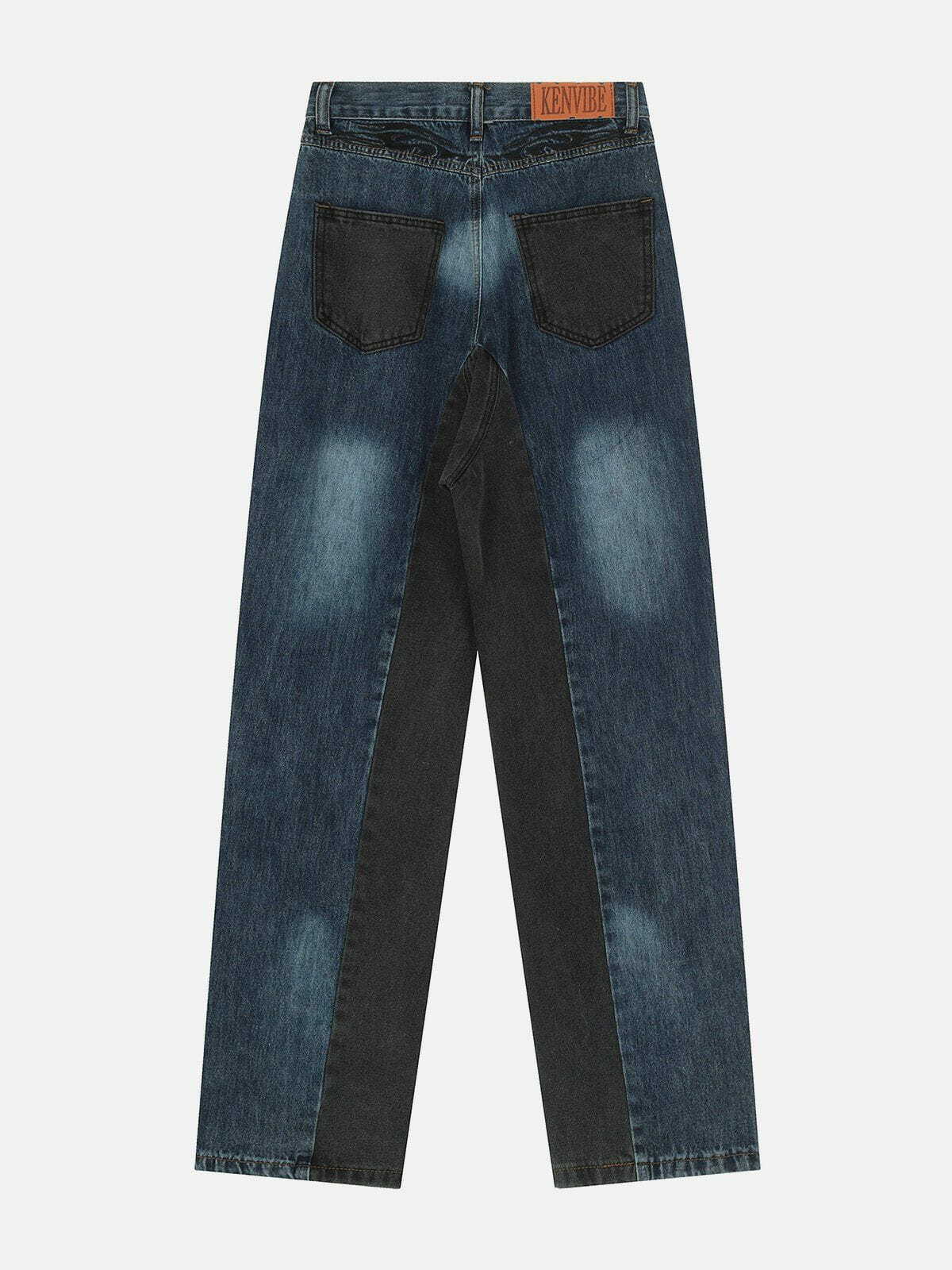 Vintage Wash Patchwork Baggy Jeans - Y2K Grunge Style, 90s Fashion, and Aesthetic Outfit Essential