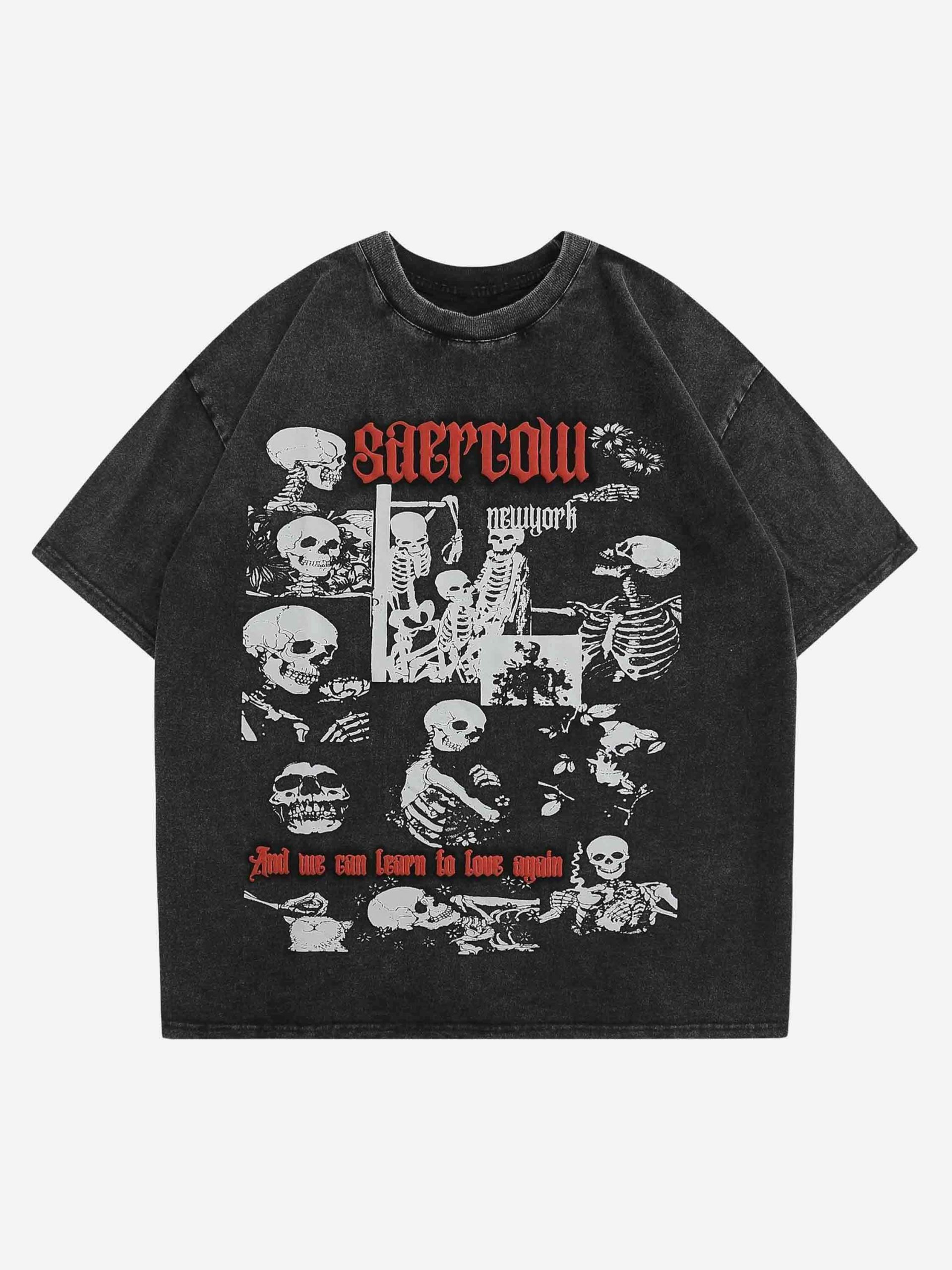 Vintage Washed Skeleton Graphic Tee - Y2K Aesthetic, Grunge Style, 90s Fashion Essential