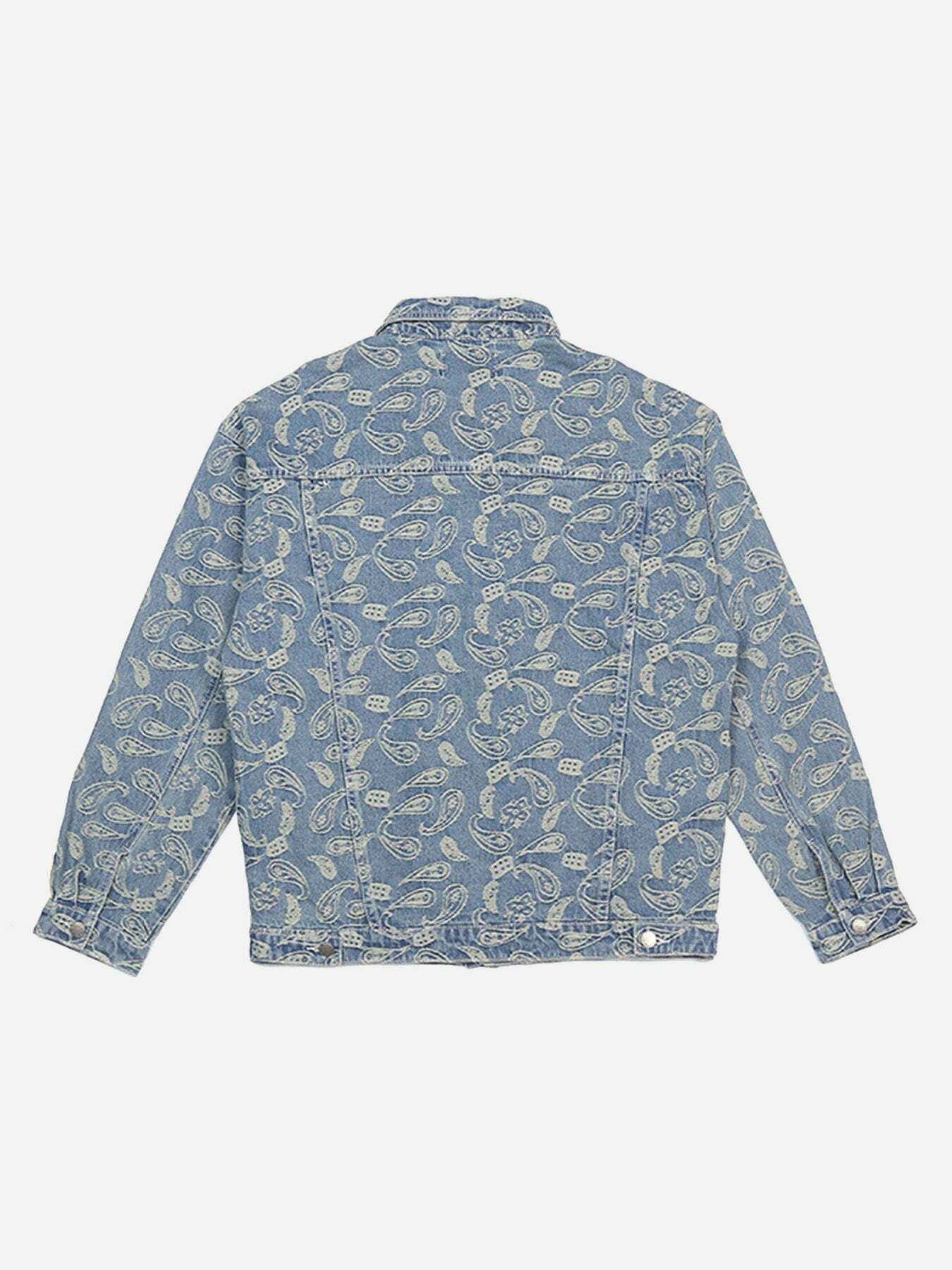 Vintage Y2K Baggy Denim Coat with Cashew Flower Print - Perfect for 90s Grunge Aesthetic Outfits