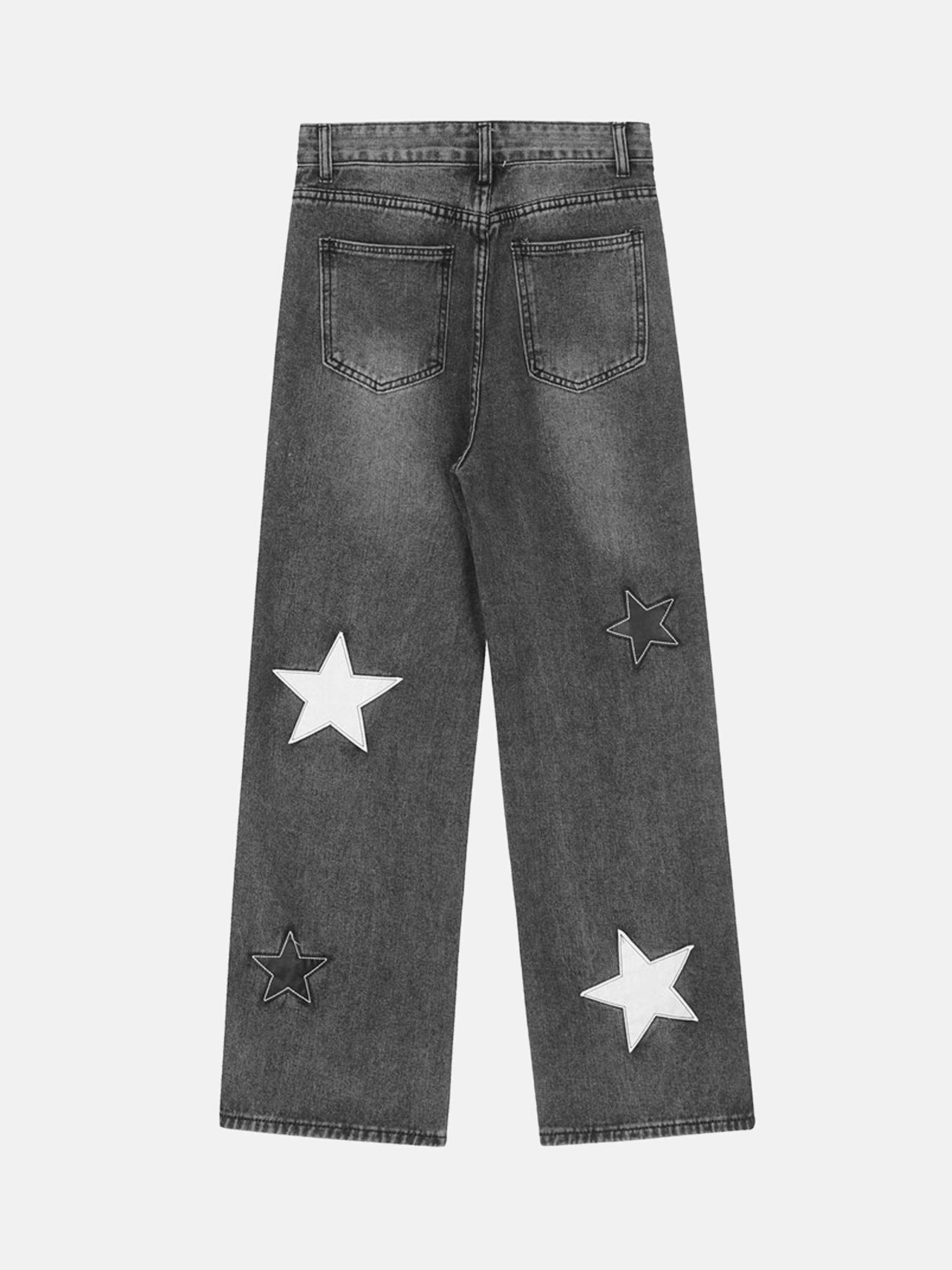 Vintage Y2K Five-Pointed Star Patch Embroidered Baggy Jeans for Grunge & 90s Aesthetic Outfits