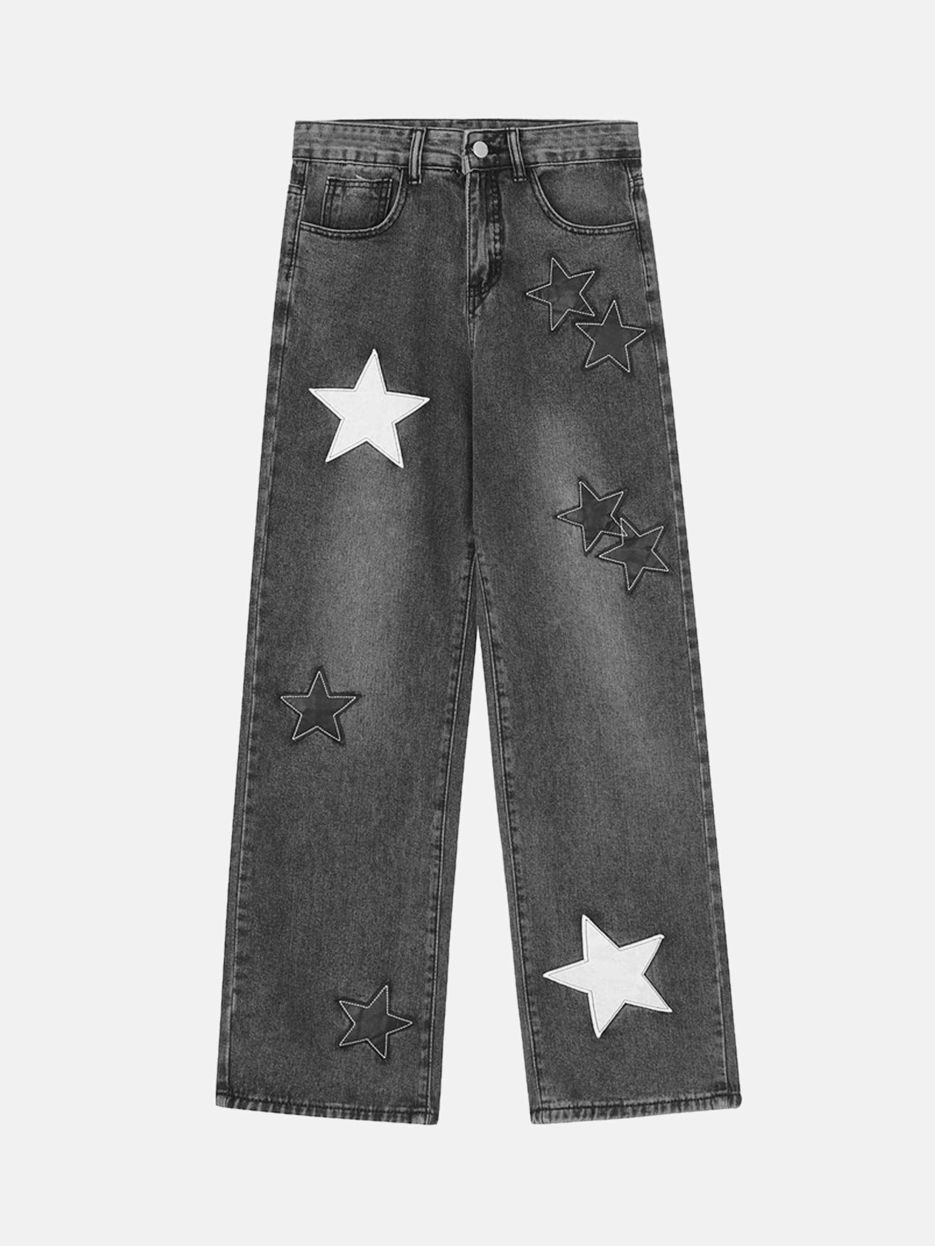 Vintage Y2K Five-Pointed Star Patch Embroidered Baggy Jeans for Grunge & 90s Aesthetic Outfits