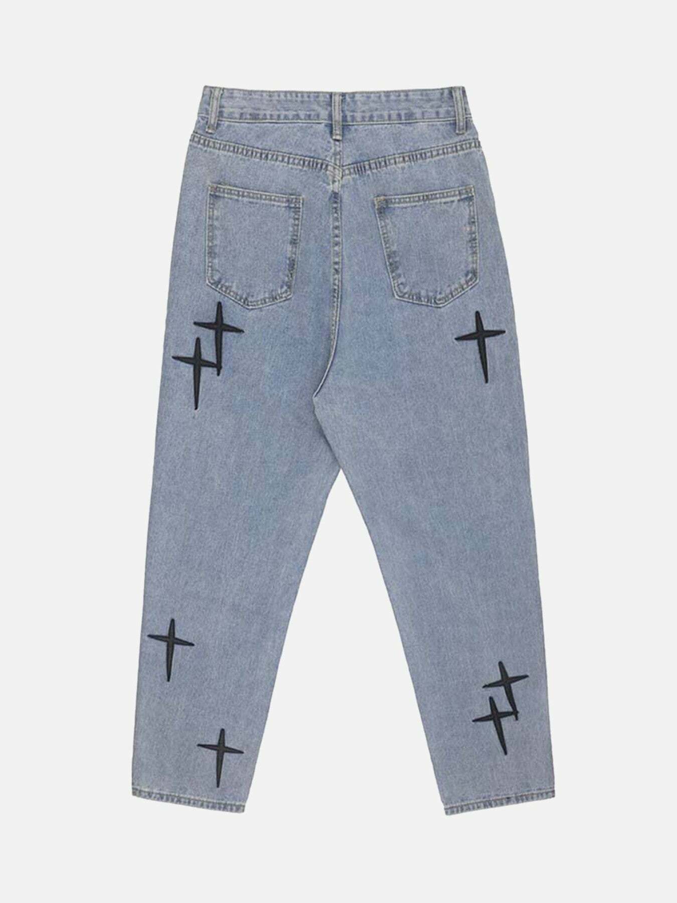 Vintage Y2K Letter Print Washed Baggy Jeans - Retro 90s Grunge Aesthetic Denim Pants