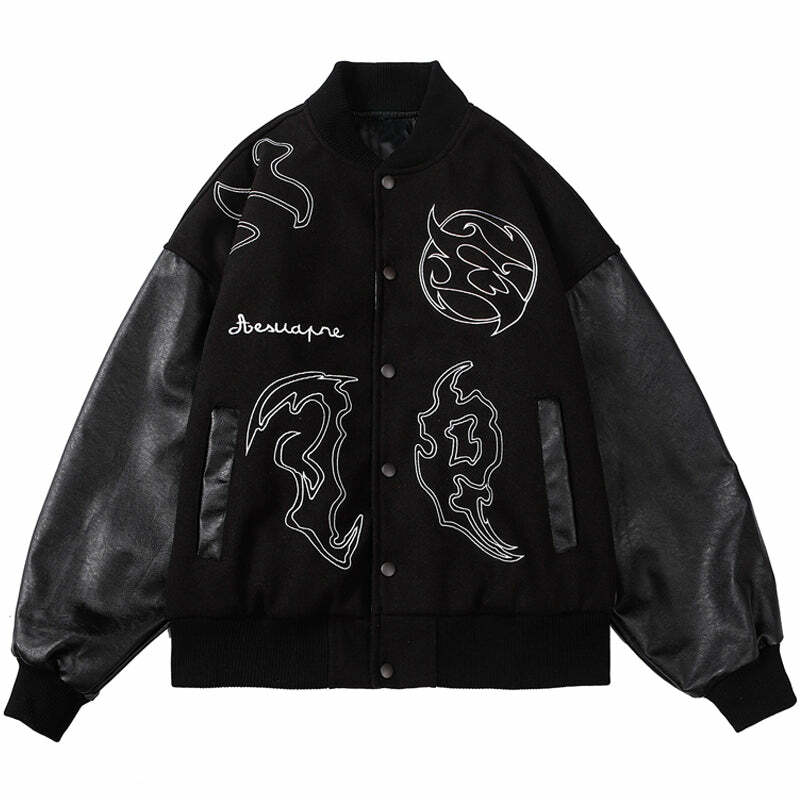 Vintage Y2K Letterman Jacket with Embroidery - Retro 90s Grunge Aesthetic Outerwear