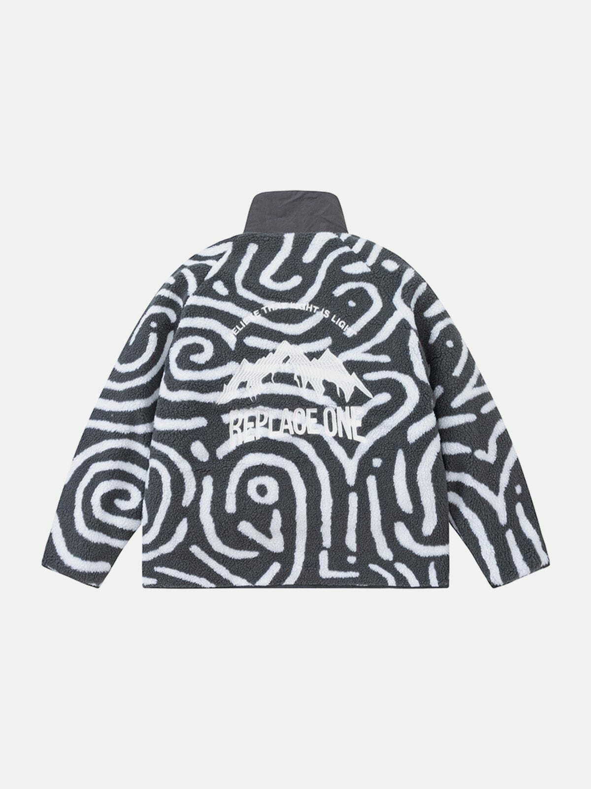 Vintage Zebra Graphic Sherpa Coat - Y2K Aesthetic Outerwear for 90s Fashion Lovers