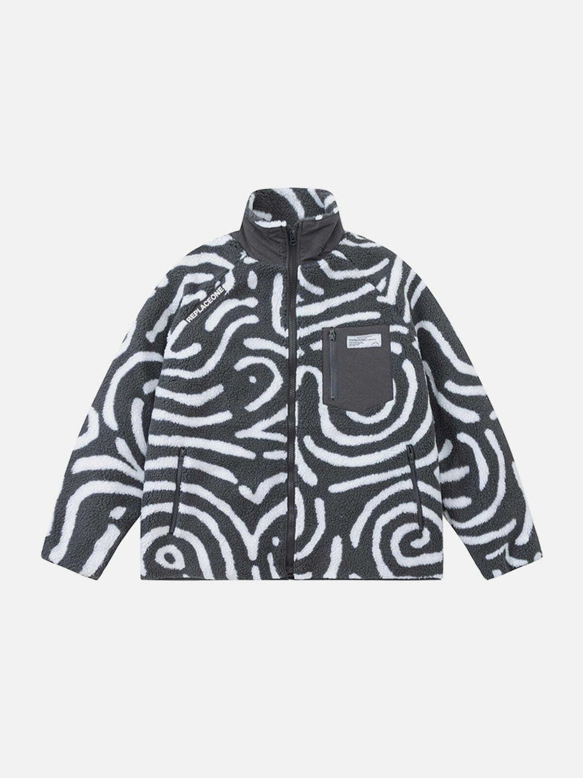 Vintage Zebra Graphic Sherpa Coat - Y2K Aesthetic Outerwear for 90s Fashion Lovers