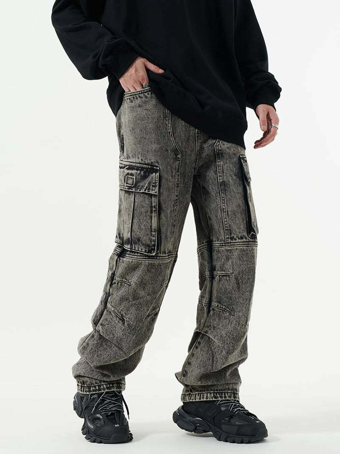 Washed and Distressed Multi-Pocket Cargo Pants - Y2K Grunge Style for Effortless Summer Outfits