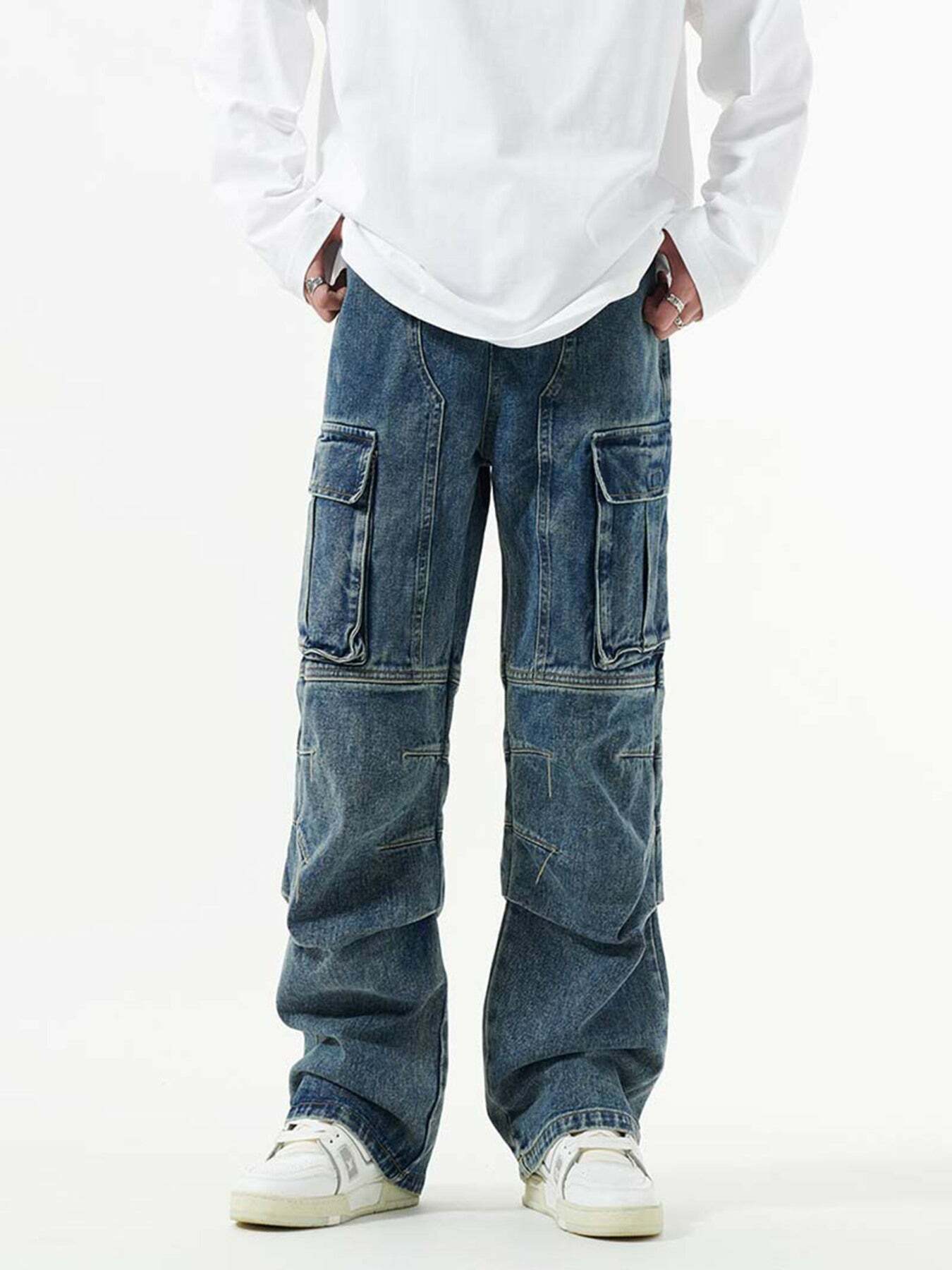 Washed and Distressed Multi-Pocket Cargo Pants - Y2K Grunge Style for Effortless Summer Outfits