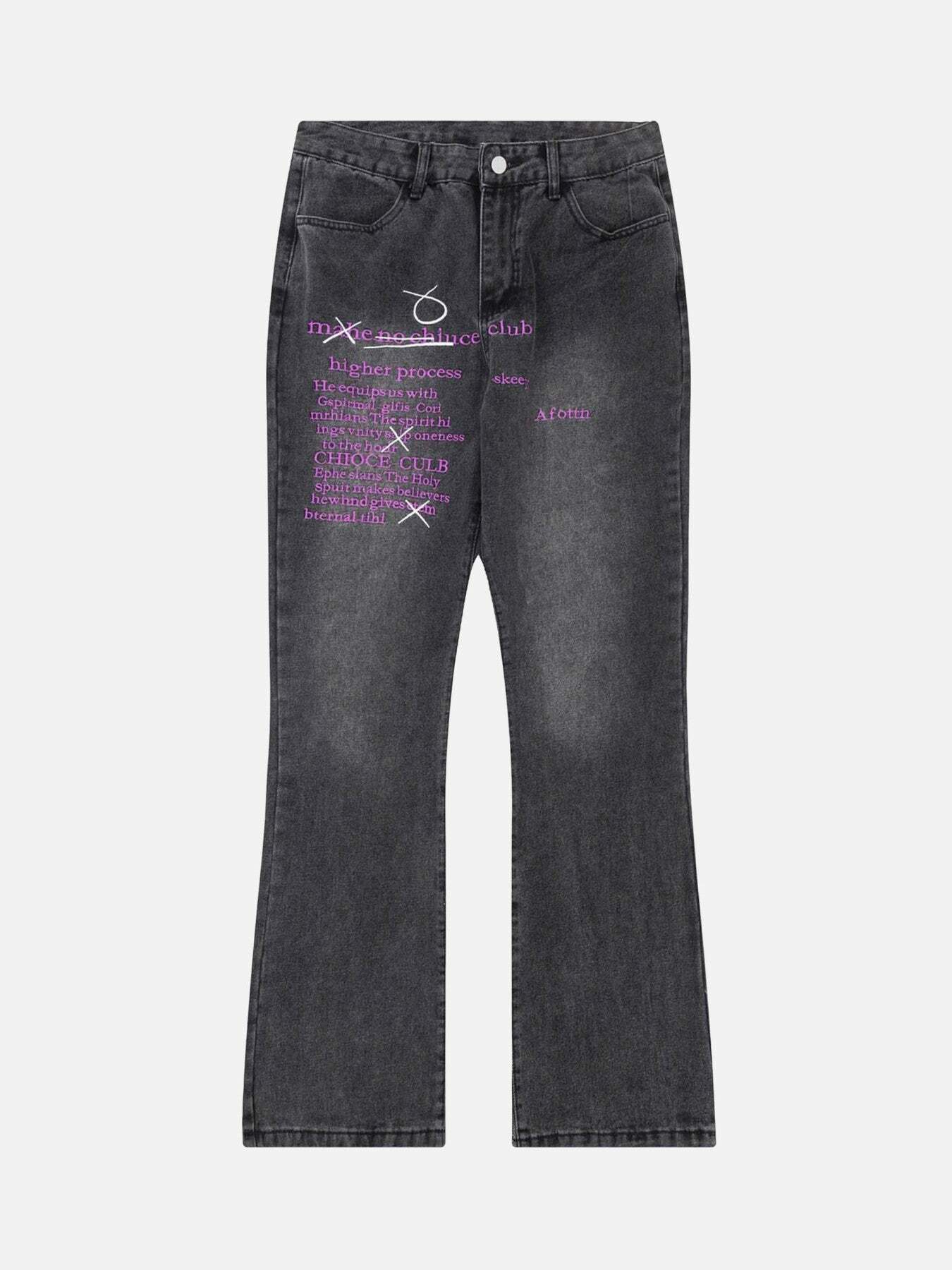 Washed Distressed Y2K Embroidered Baggy Jeans for Grunge and 90s Fashion Lovers