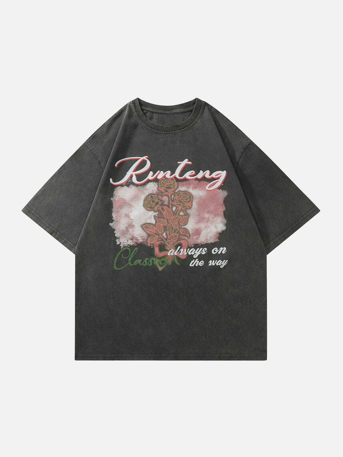 Washed Rose Print Tee - Y2K Aesthetic Top for Summer Outfits, Grunge Style & Cute Looks