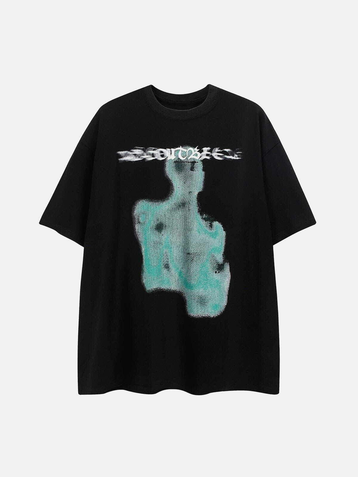 Y2K Aesthetic Abstract Portrait Print Tee - Trendy 90s Grunge Style for Summer Outfits