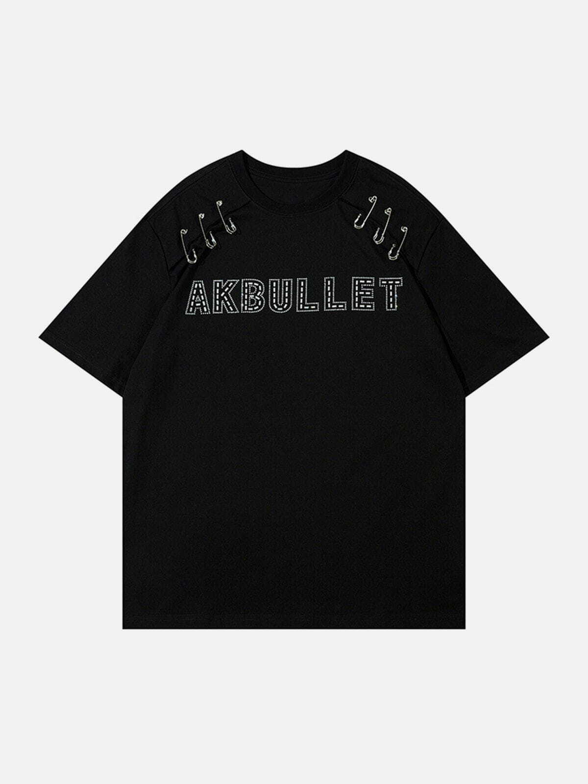 Y2K Aesthetic AKBullet Tee: Vintage 90s Grunge Style with Cargo Pants & Platform Shoes