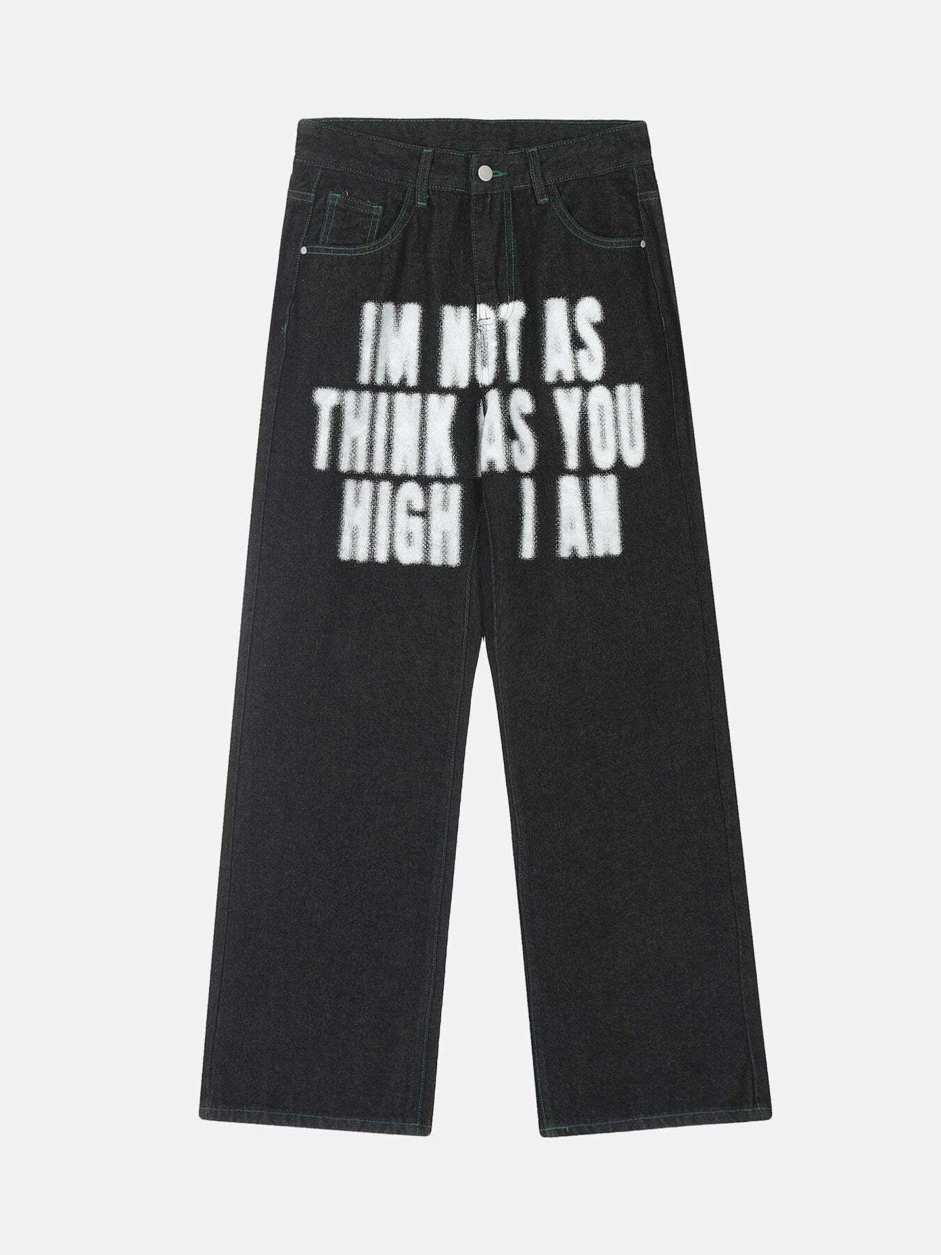 Y2K Aesthetic Alphabet Print Baggy Jeans - Vintage 90s Grunge Style for Trendy Outfits