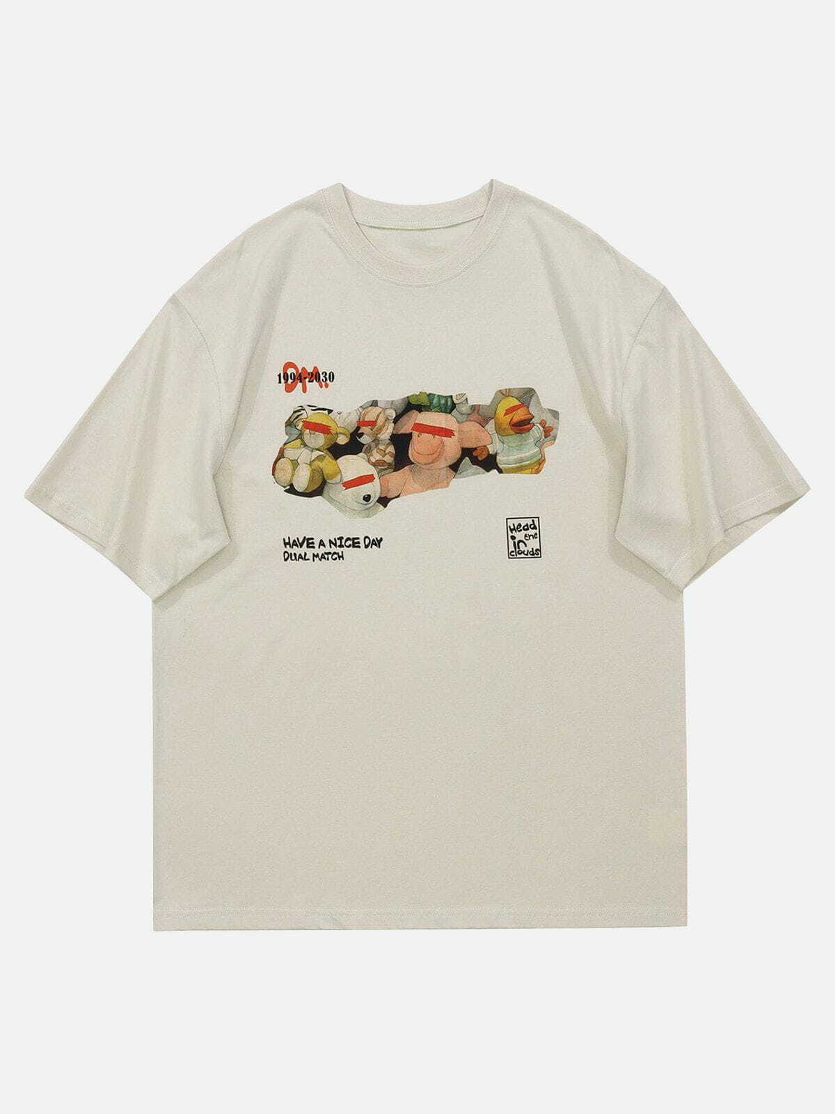 Y2K Aesthetic Animal Doll Graphic Tee - Trendy 90s Fashion for Summer Outfits & Cute Looks