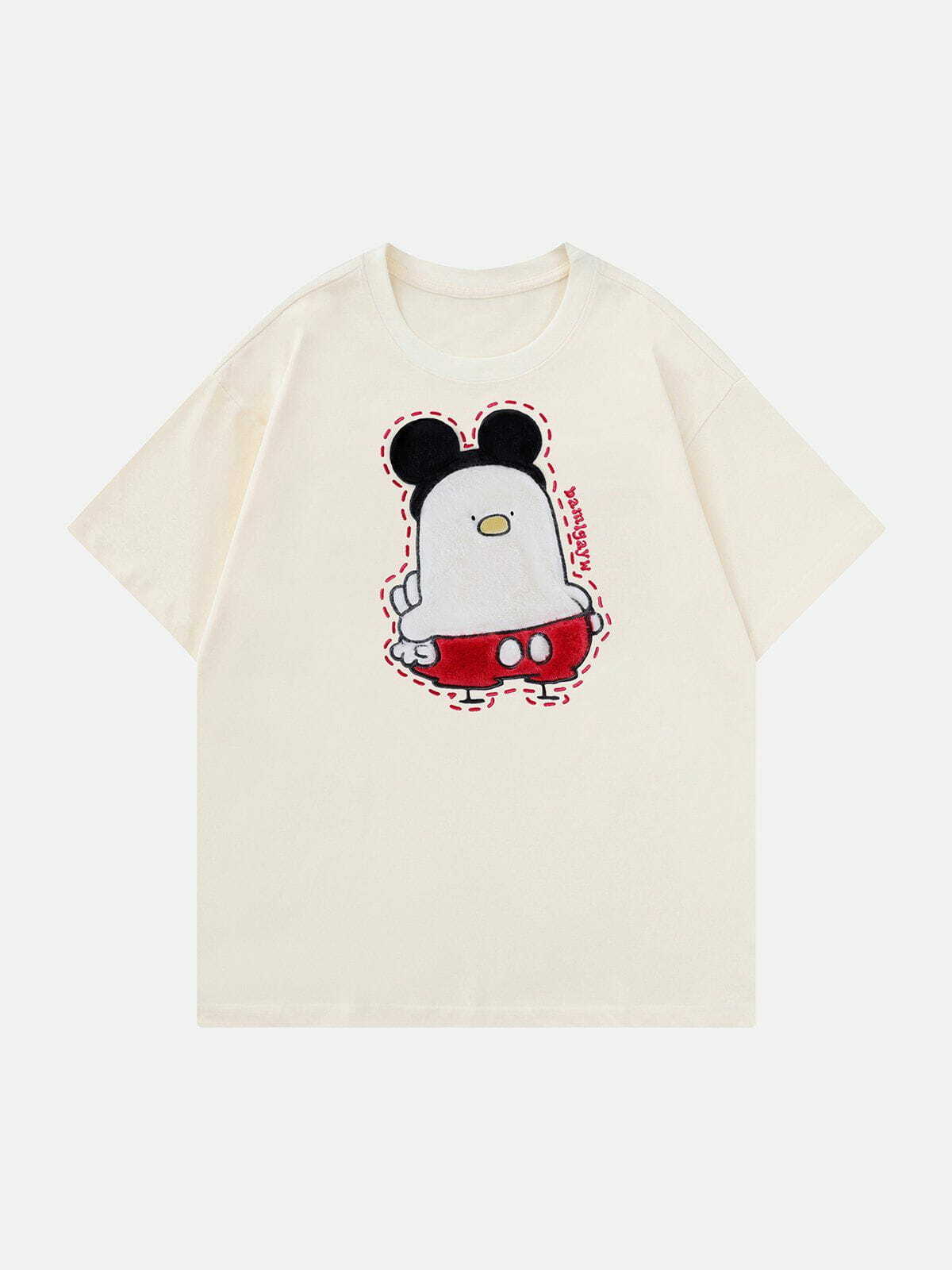 Y2K Aesthetic Animated Chick Embroidery Tee - Cute Grunge Style for Summer Outfits