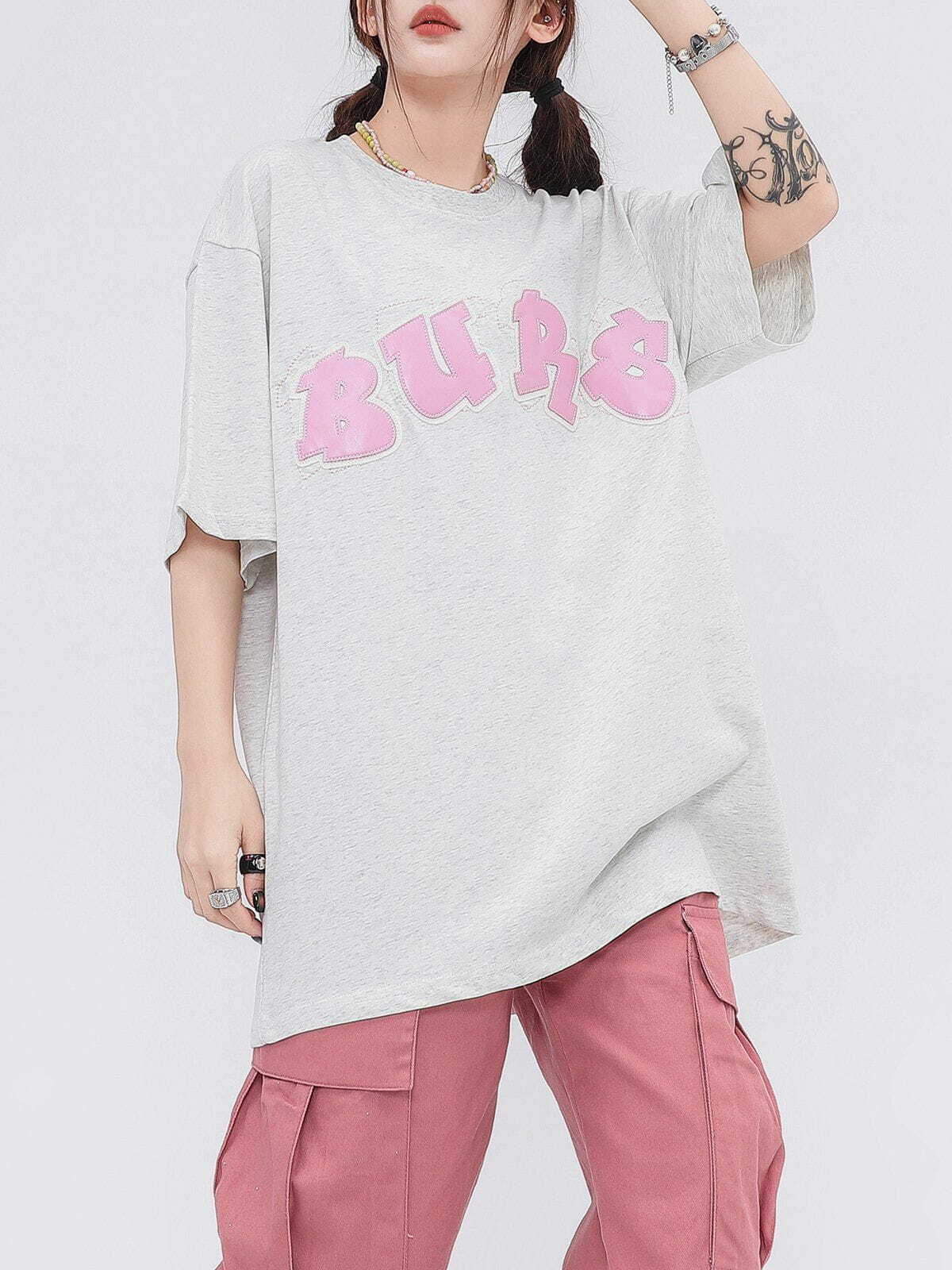 Y2K Aesthetic Applique Embroidery Letter Tee - Trendy 90s Grunge Style for Summer Outfits