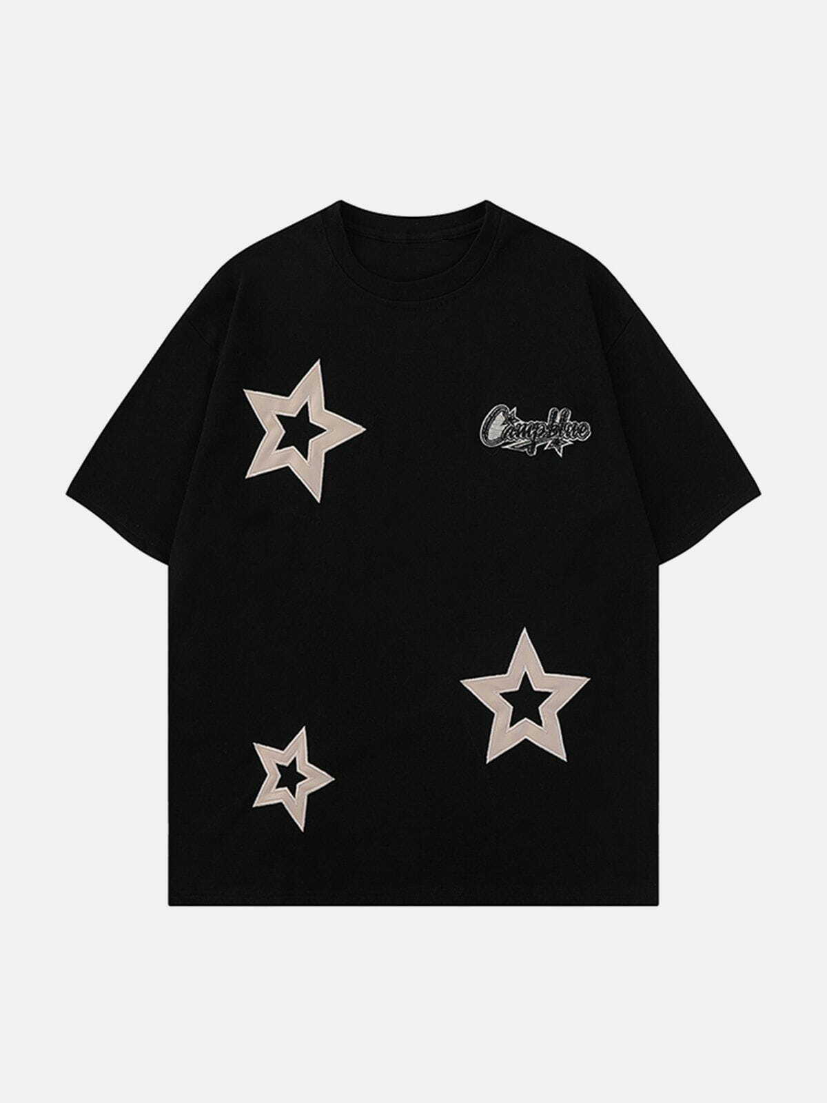 Y2K Aesthetic Applique Embroidery Star Tee - Trendy Summer Outfit for Grunge & 90s Fashion Lovers