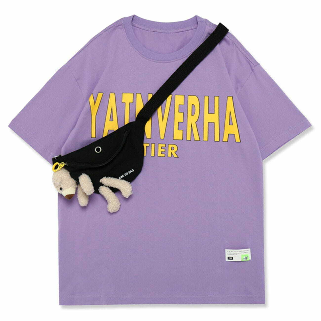 Y2K Aesthetic Bear Backpack Pure Cotton Tee - Trendy 90s Grunge Style for Summer Outfits