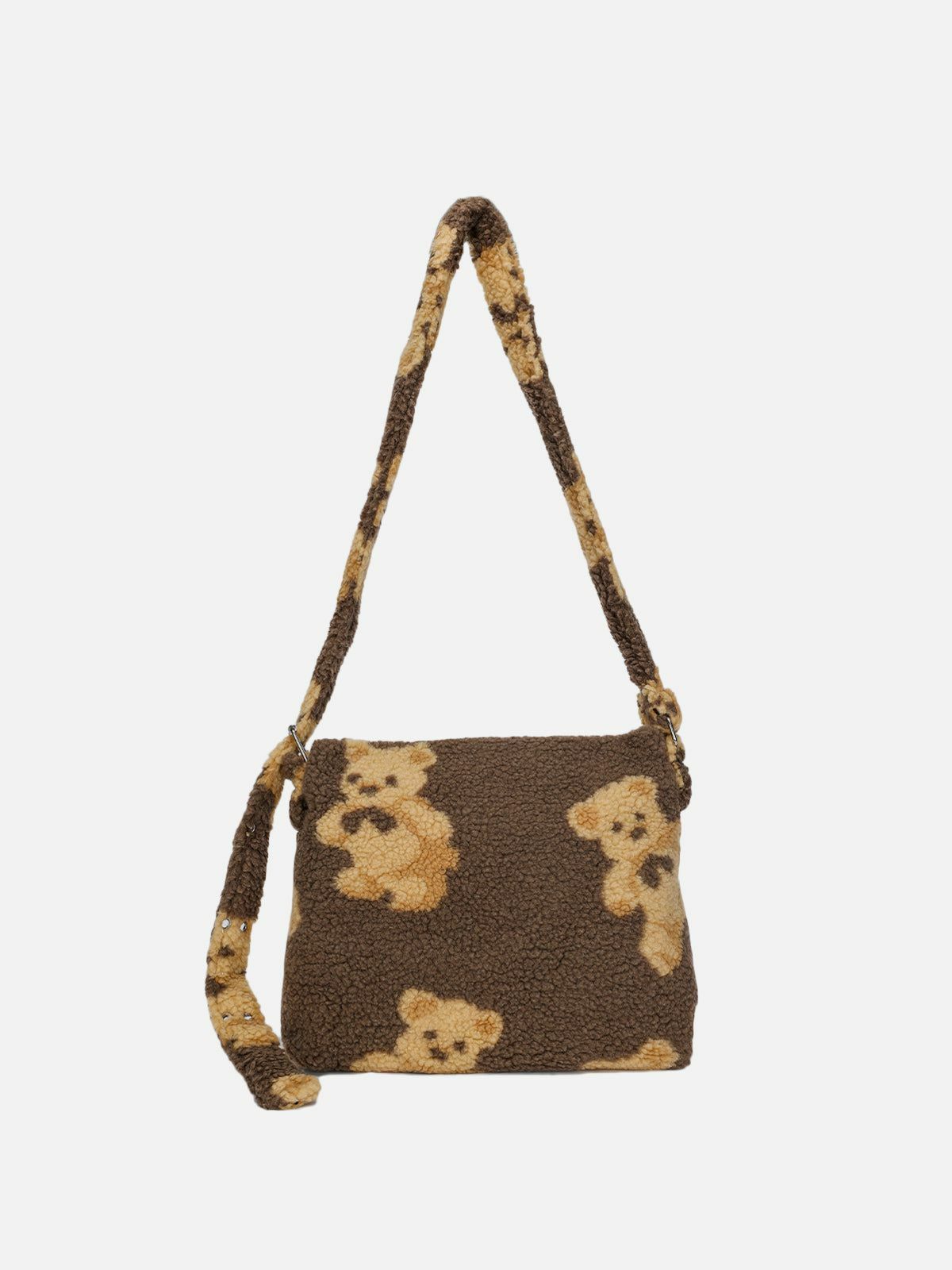 Y2K Aesthetic Bear Print Sherpa Shoulder Bag - Cute Grunge Style for Summer Outfits & 90s Fashion