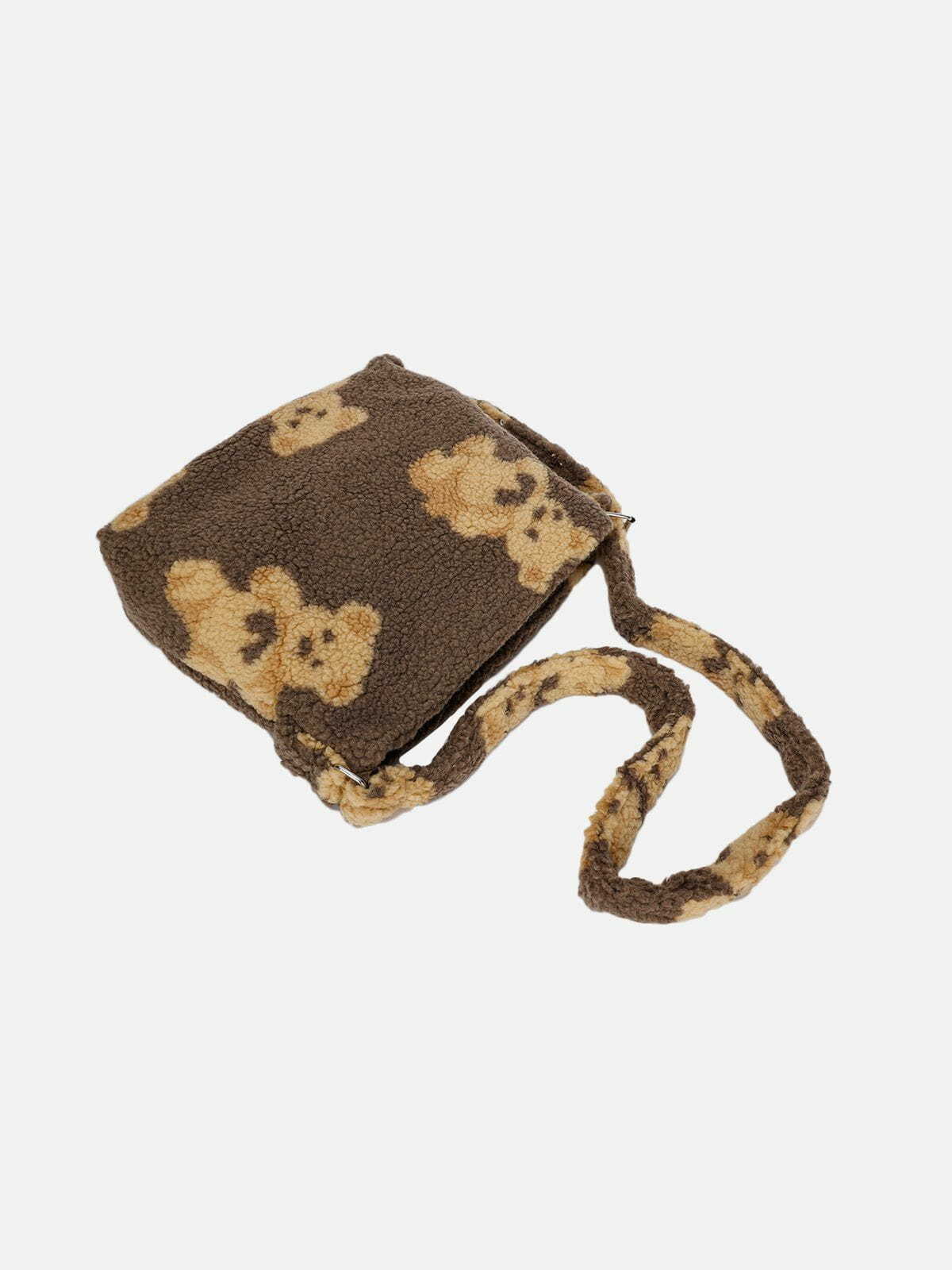 Y2K Aesthetic Bear Print Sherpa Shoulder Bag - Cute Grunge Style for Summer Outfits & 90s Fashion