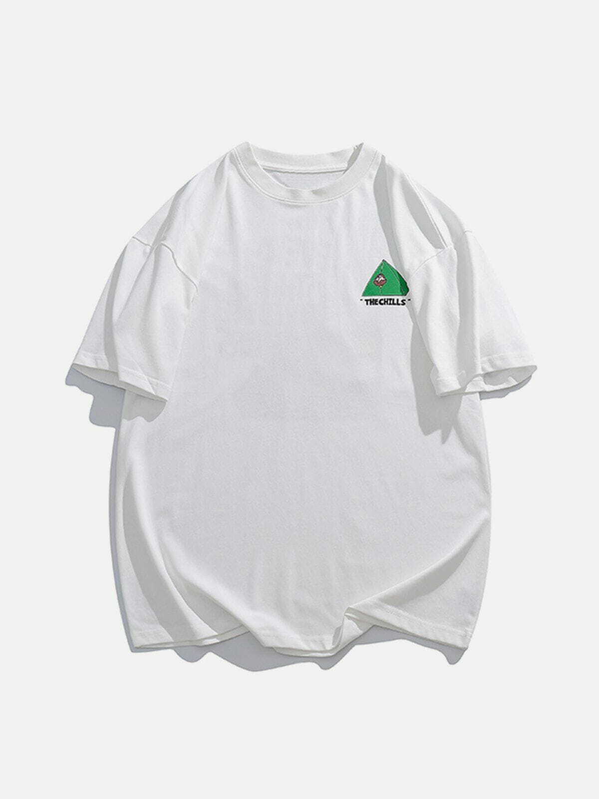 Y2K Aesthetic Camping Print Tee with Flame Elements - Perfect for Summer Outfits & Grunge Style