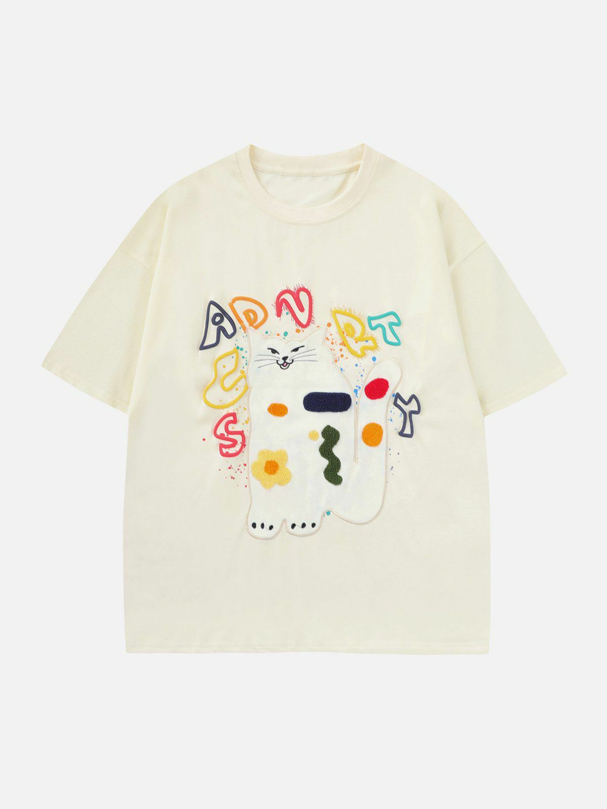 Y2K Aesthetic Cat Embroidery Tee - Cute Summer Outfit, Grunge Style, Vintage 90s Fashion Top