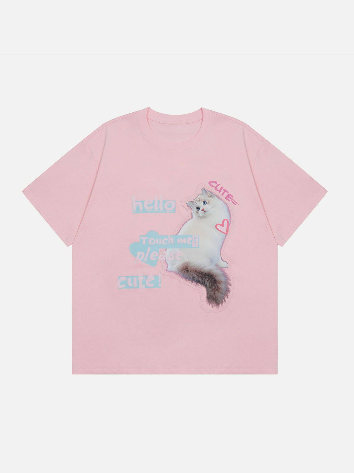 Y2K Aesthetic Cat Plush Print Heart Tee - Cute Summer Outfit for 90s Fashion Lovers