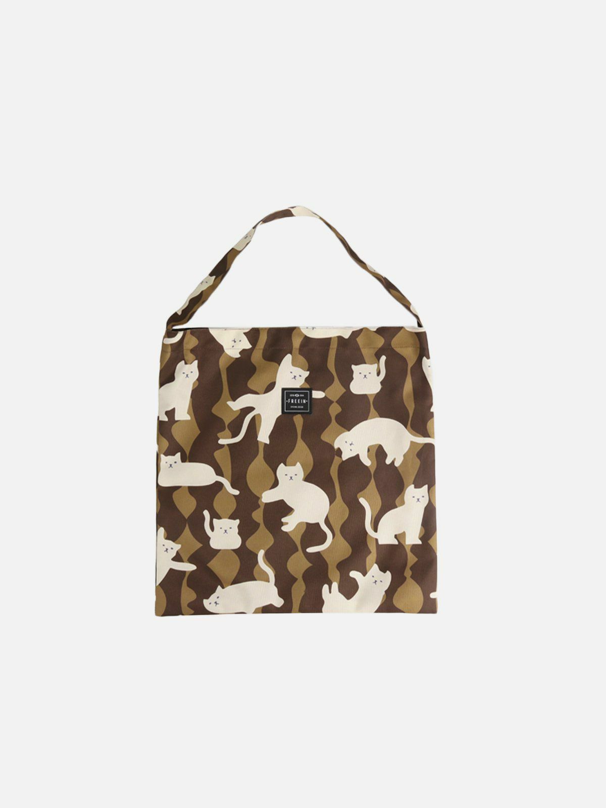 Y2K Aesthetic Cat Print Canvas Shoulder Bag - Cute 90s Style Tote for Summer Outfits & Everyday Use