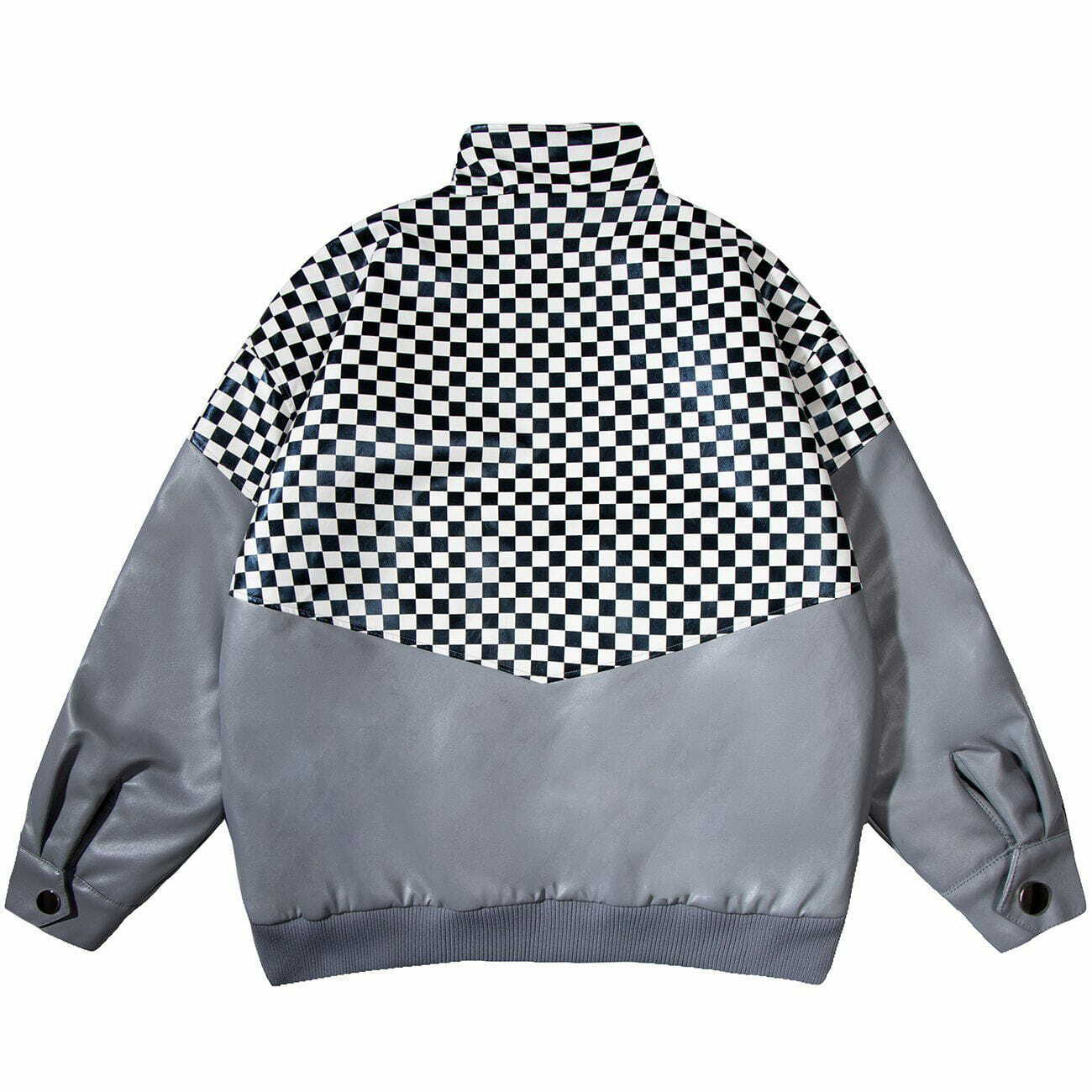 Y2K Aesthetic Checkerboard PU Winter Coat for Grunge & 90s Fashion Lovers