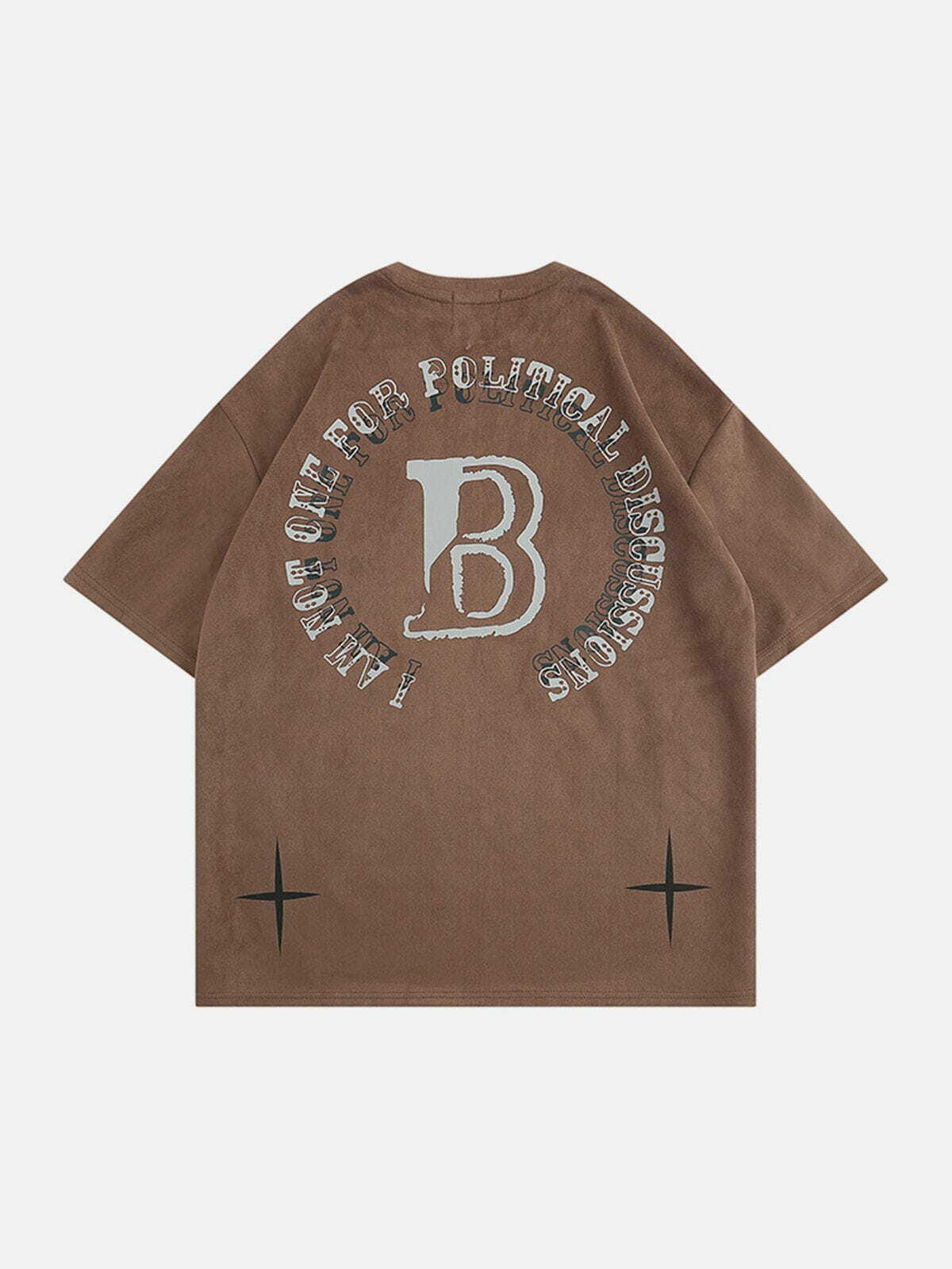 Y2K Aesthetic Circle Letter Graphic Suede Tee - Trendy 90s Fashion for Summer Outfits & Grunge Style