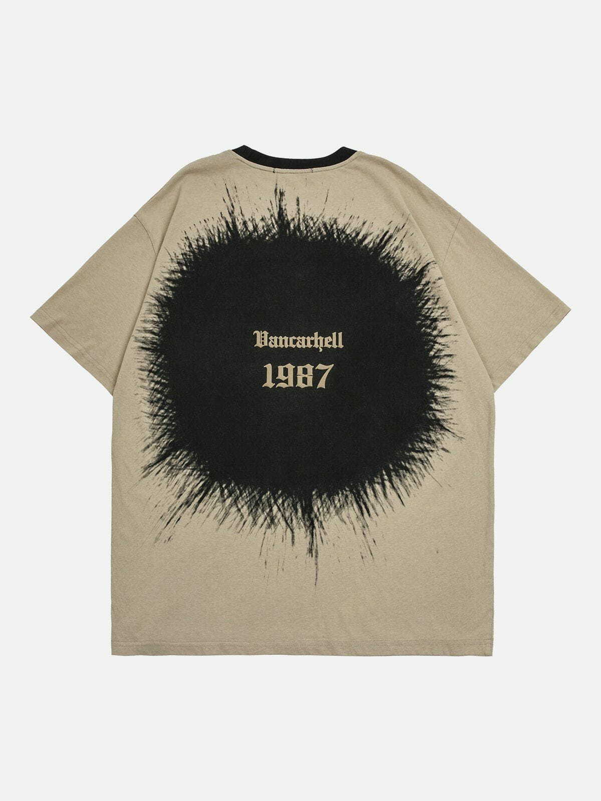 Y2K Aesthetic Circular Inkjet Print Tee - Vintage 90s Grunge Style for Trendy Summer Outfits