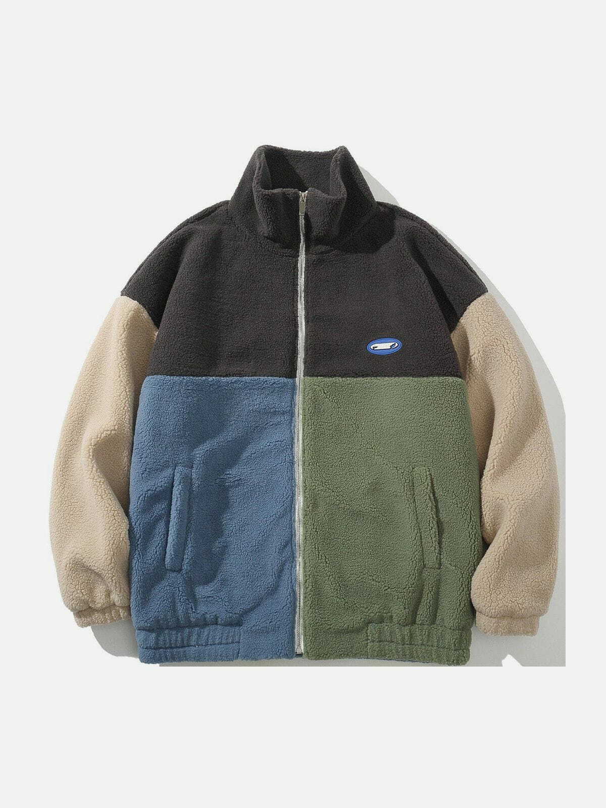 Y2K Aesthetic Color Matching Sherpa Coat for Cozy 90s Grunge & Summer Outfits