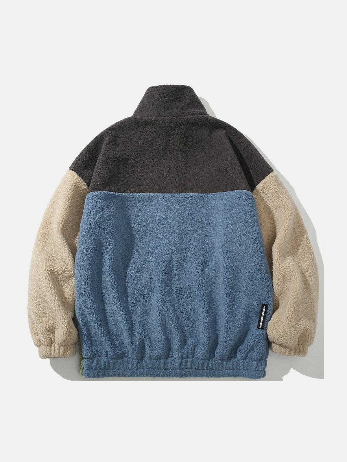 Y2K Aesthetic Color Matching Sherpa Coat for Cozy 90s Grunge & Summer Outfits