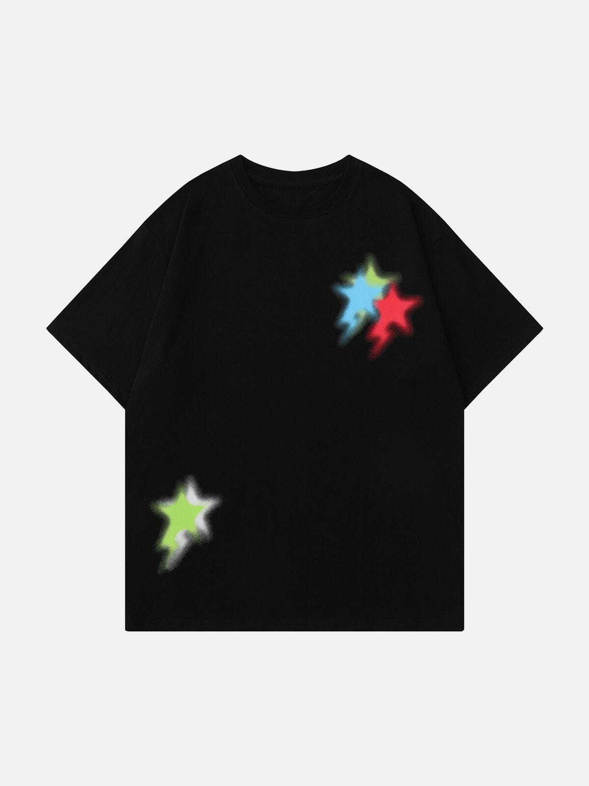 Y2K Aesthetic Color Stars Graffiti Tee - Trendy 90s Grunge Style for Summer Outfits