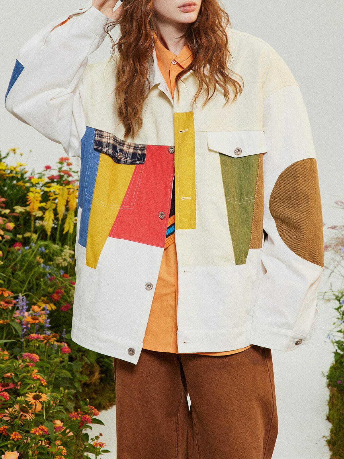 Y2K Aesthetic Contrast Color Stitching Jacket - Grunge Style for 90s Fashion Lovers