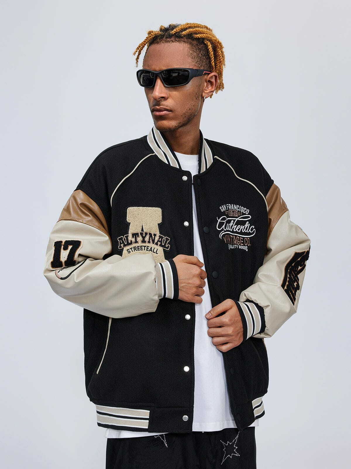 Y2K Aesthetic Contrast Stitching Varsity Jacket - Vintage 90s Grunge Style for Trendy Outfits