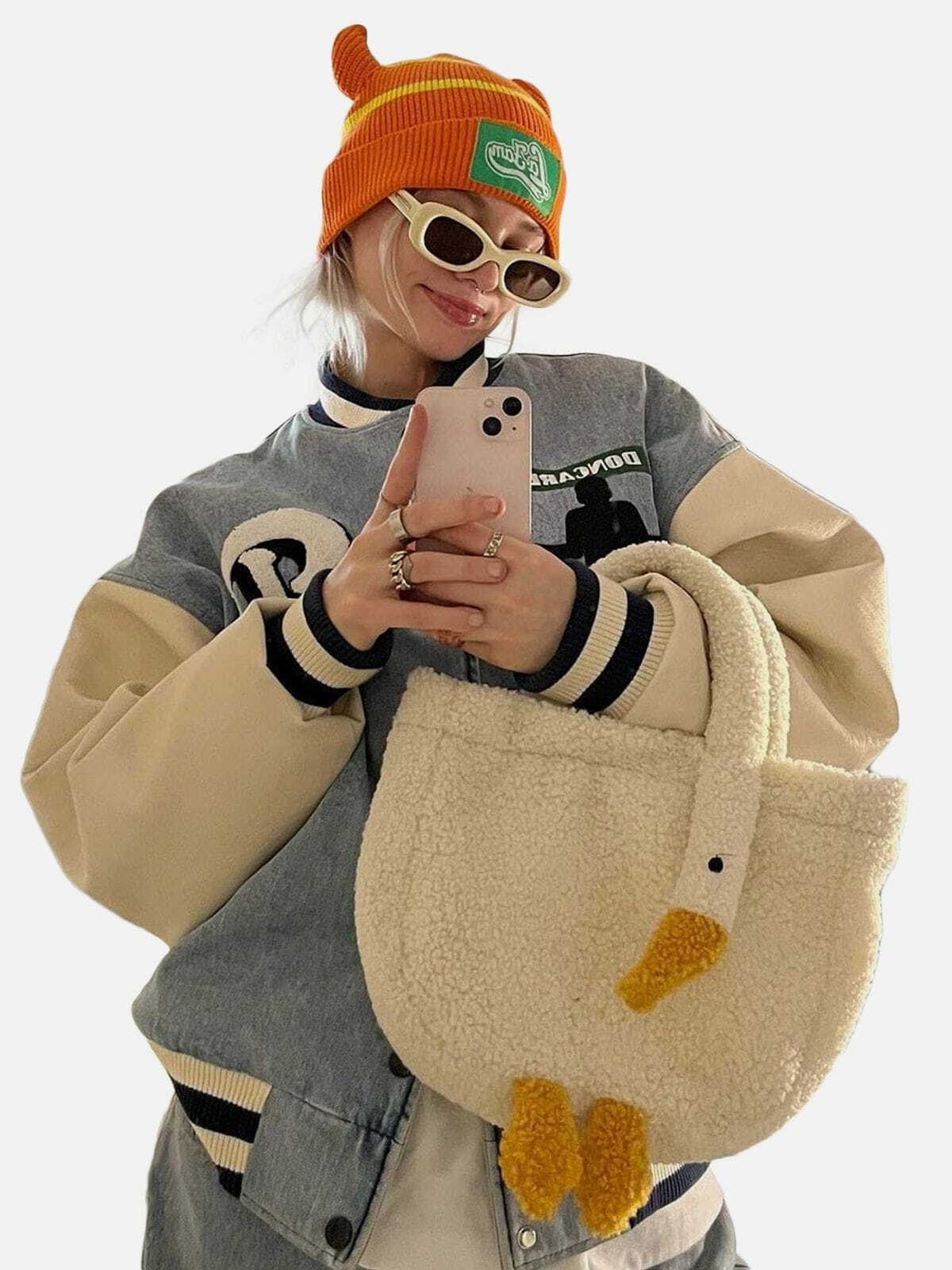 Y2K Aesthetic Cute Goose Sherpa Bag - Perfect for 90s Fashion, Grunge Outfits & Summer Vibes