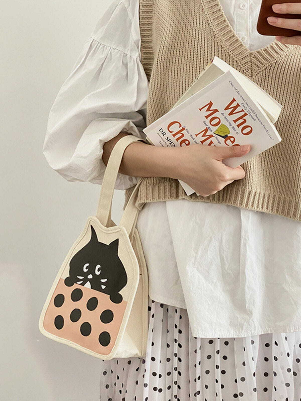 Y2K Aesthetic Cute Little Black Cat Canvas Bag - Perfect for Summer Outfits & 90s Fashion Lovers