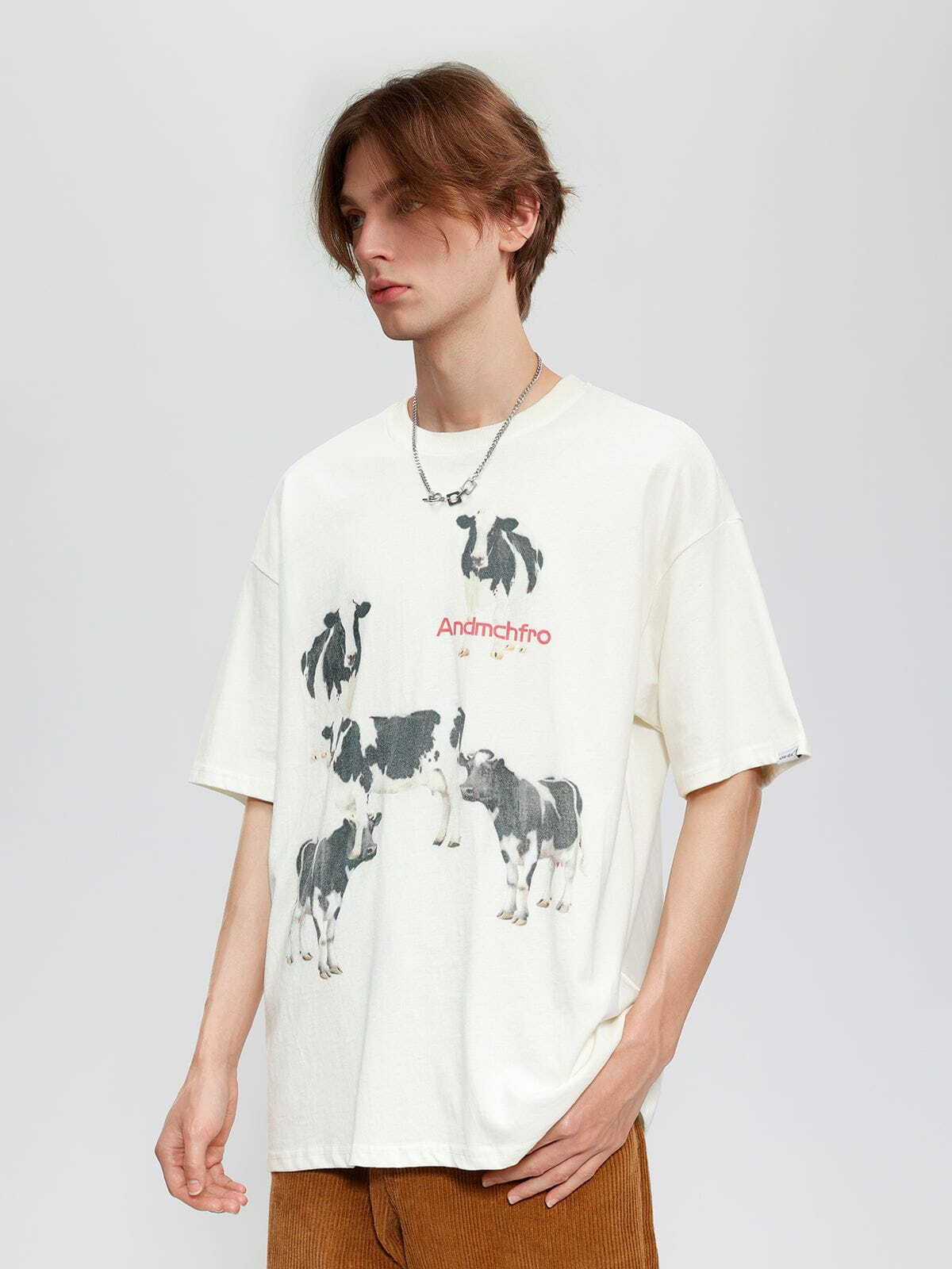 Y2K Aesthetic Dairy Cow Print Cotton Tee - Cute Grunge Top for Summer Outfits & Casual Looks