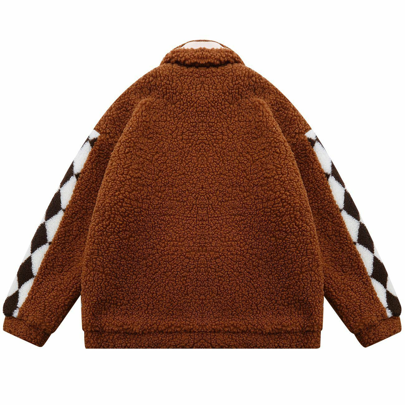 Y2K Aesthetic Diamond Grid Sherpa Coat for Cozy Winter Vibes and Stylish Layering