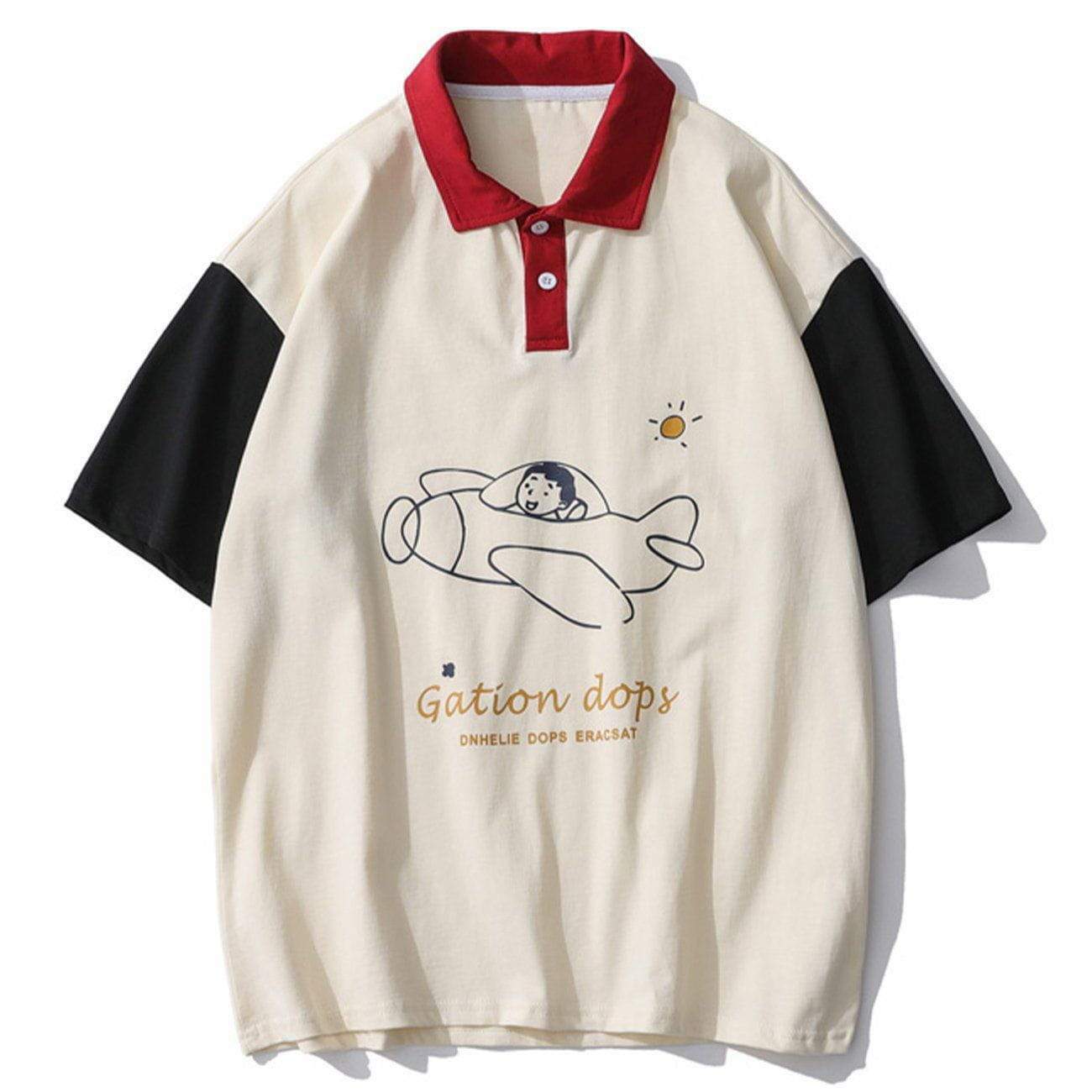 Y2K Aesthetic Doll Graphic Contrast Polo Tee - Trendy Summer Outfit for 90s Fashion Lovers