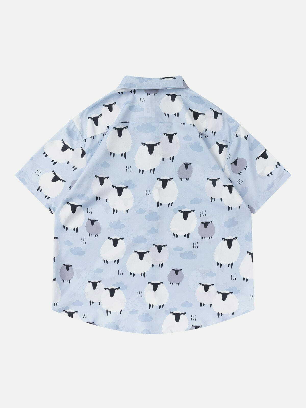 Y2K Aesthetic Doodle Lamb Short Sleeve Shirt - Trendy 90s Grunge Style for Summer Outfits