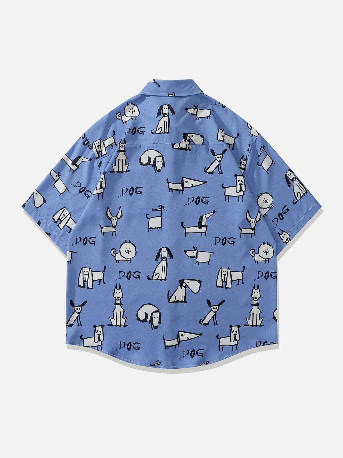 Y2K Aesthetic Doodle Puppy Print Short Sleeve Shirt - Cute Summer Outfit for 90s Fashion Lovers