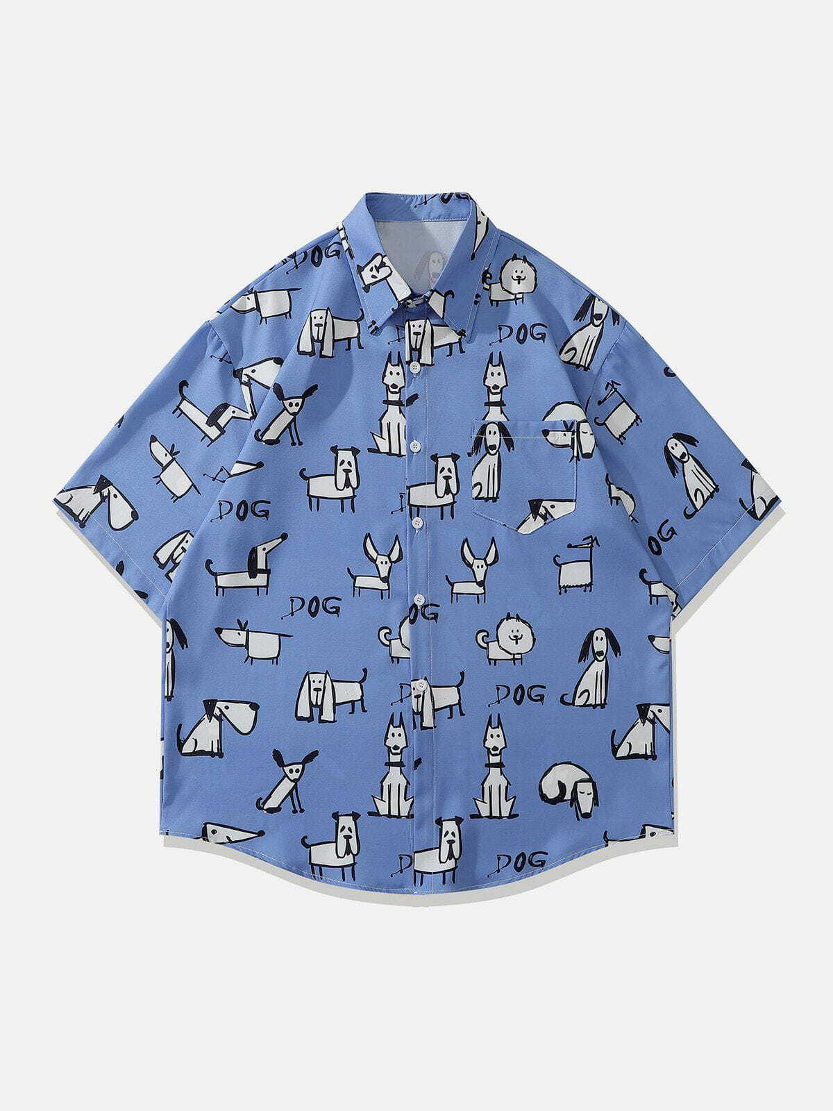 Y2K Aesthetic Doodle Puppy Print Short Sleeve Shirt - Cute Summer Outfit for 90s Fashion Lovers