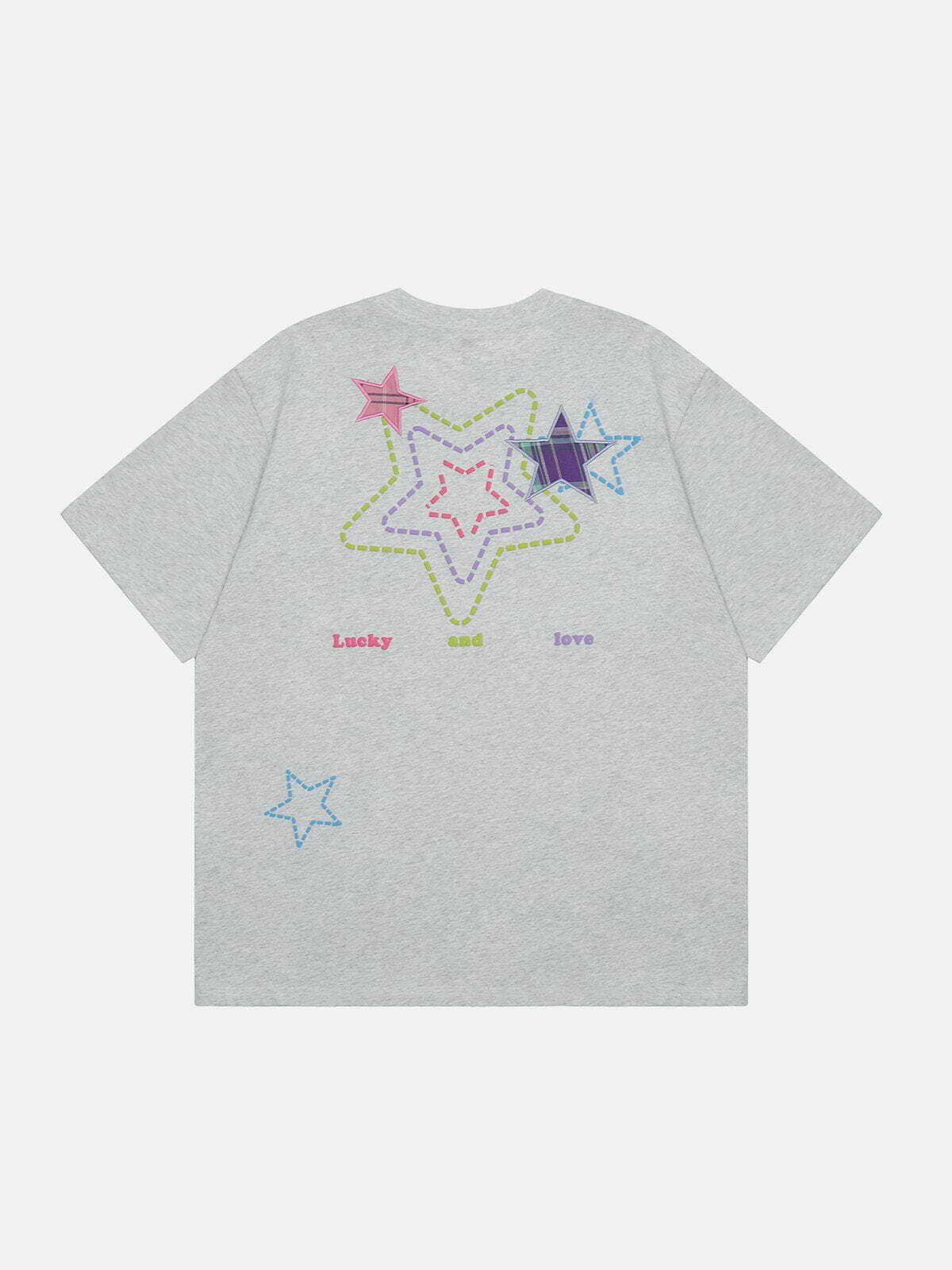 Y2K Aesthetic Embroidered Foam Star Tee - Trendy Grunge Style for Summer Outfits & 90s Vibes