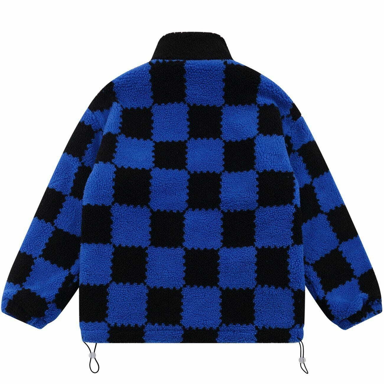 Y2K Aesthetic Embroidered Lattice Sherpa Winter Coat for Cozy 90s Grunge Style