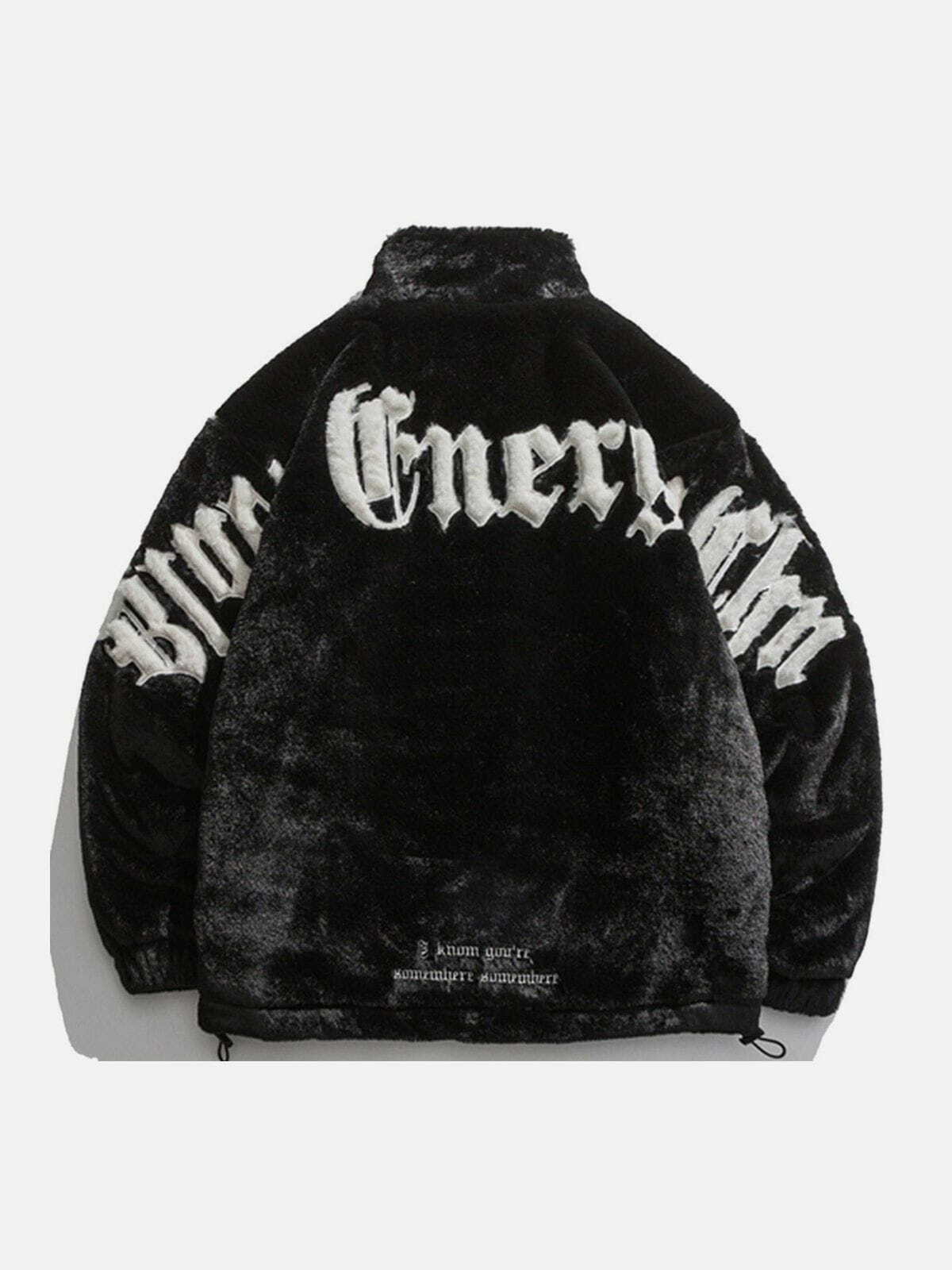 Y2K Aesthetic Embroidered Letters Winter Coat - Grunge Style for Cozy 2000s Fashion Lovers