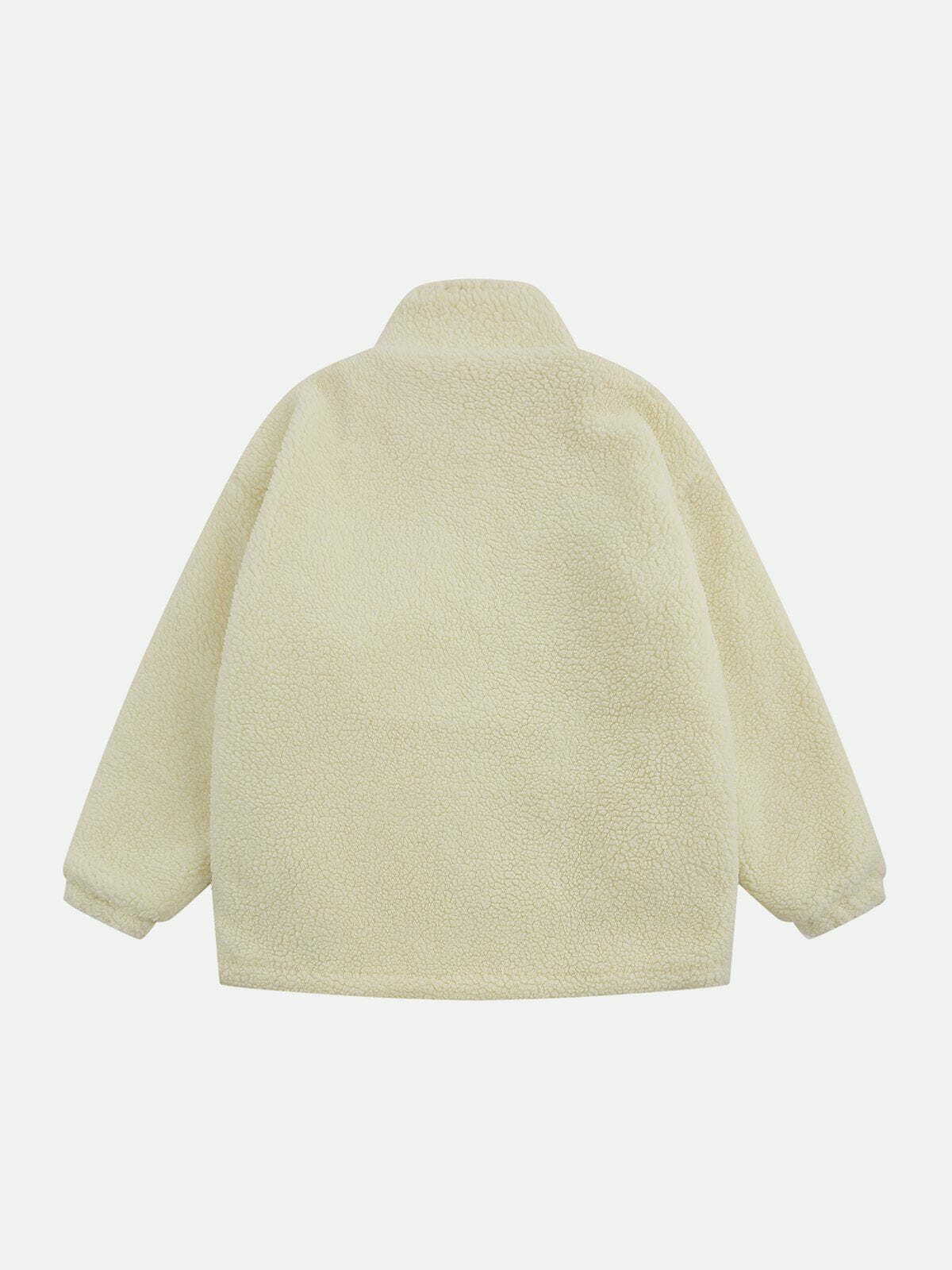 Y2K Aesthetic Embroidered Plush Bear Sherpa Coat for Cozy Grunge and 90s Fashion Vibes